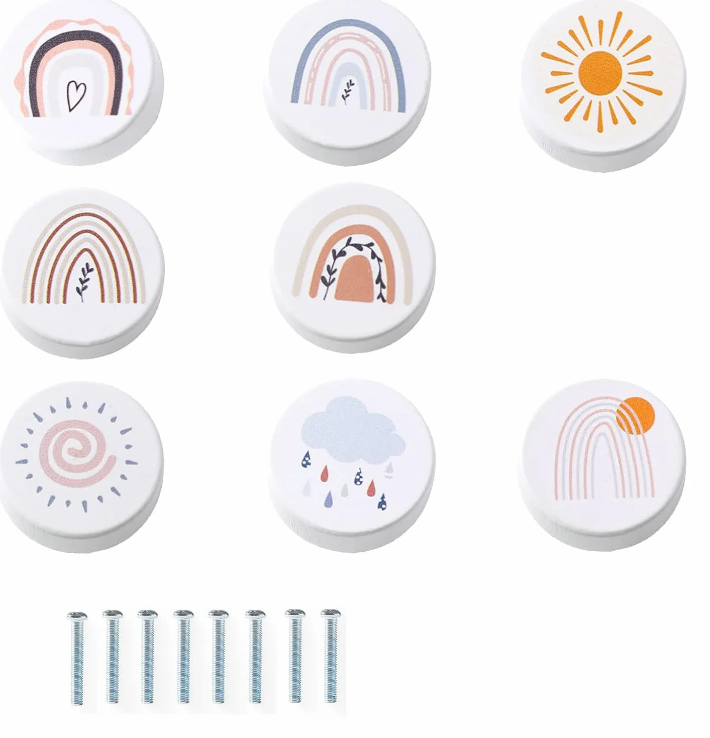 LATRAT 8 pomos de armario de madera, decoración para pomos de armario, pomos para armarios infantiles, tiradores de madera para armarios, pomos de muebles para cajones, armarios, cómodas, color blanco