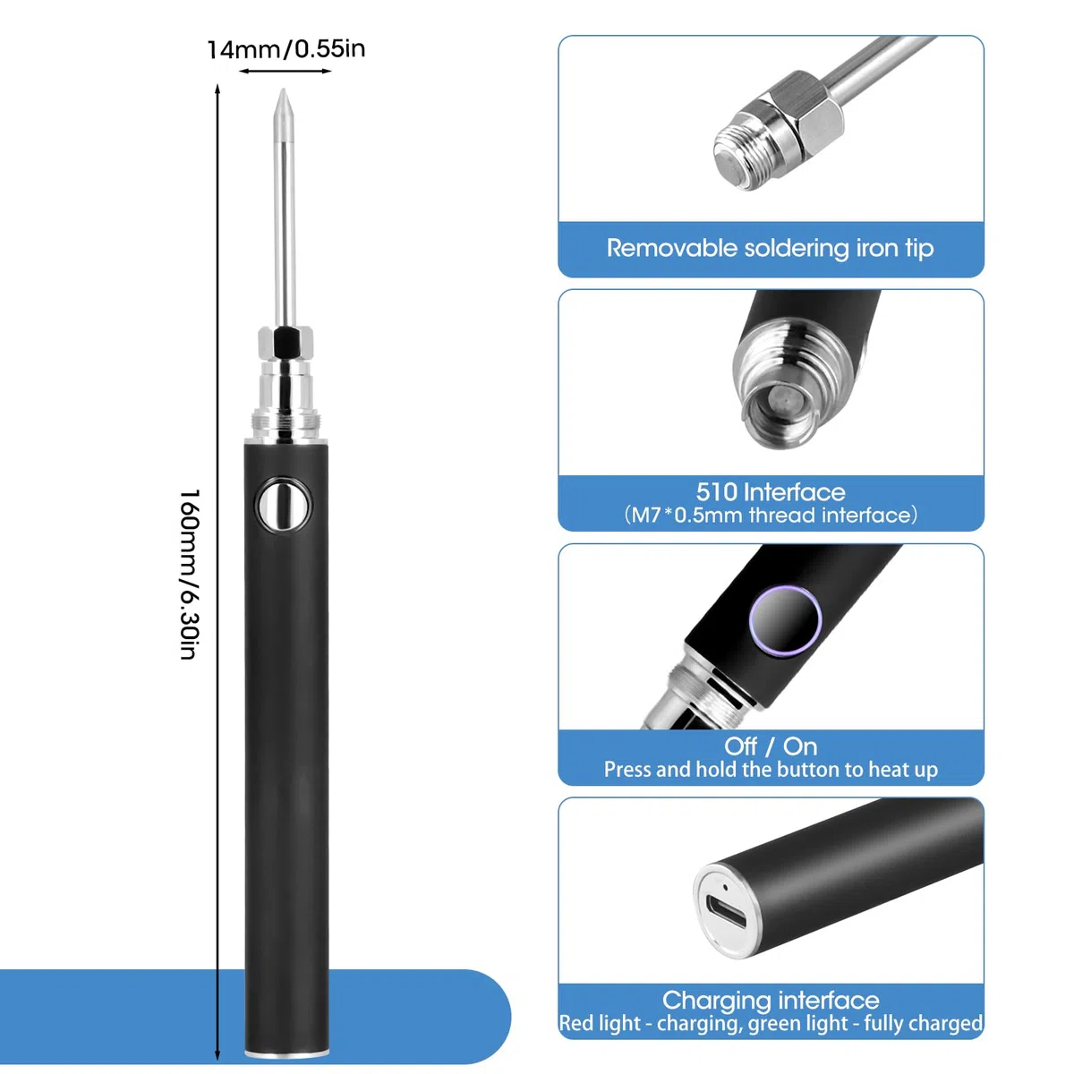 Towwoo Soldador Recargable, Soldador Inalámbrico Portátil con Batería 5V, Soldador Estaño Profesional, Set de Soldador con Batería con Tapa, Kit de Soldadura Inalámbrico Seguro Profesional