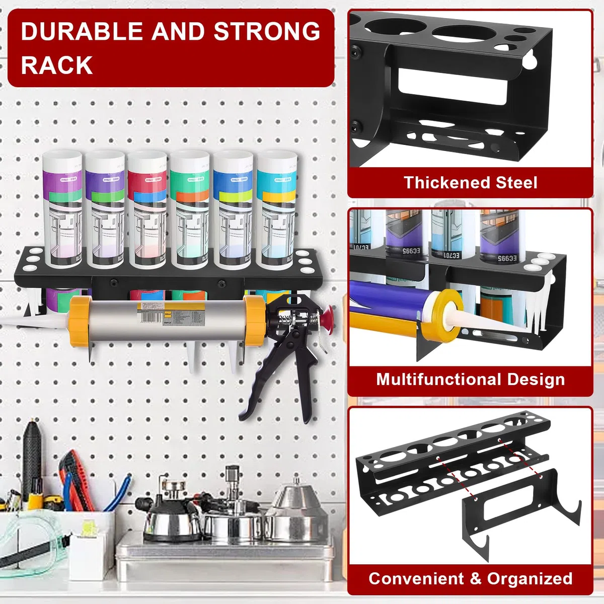 Qivine Soporte para Botellas de Spray, Organizador Herramientas Pared para Guardar Botes, Soporte para Botes de Spray Perfecto para Guardar los Botes de Aceite o Spray en tu Taller