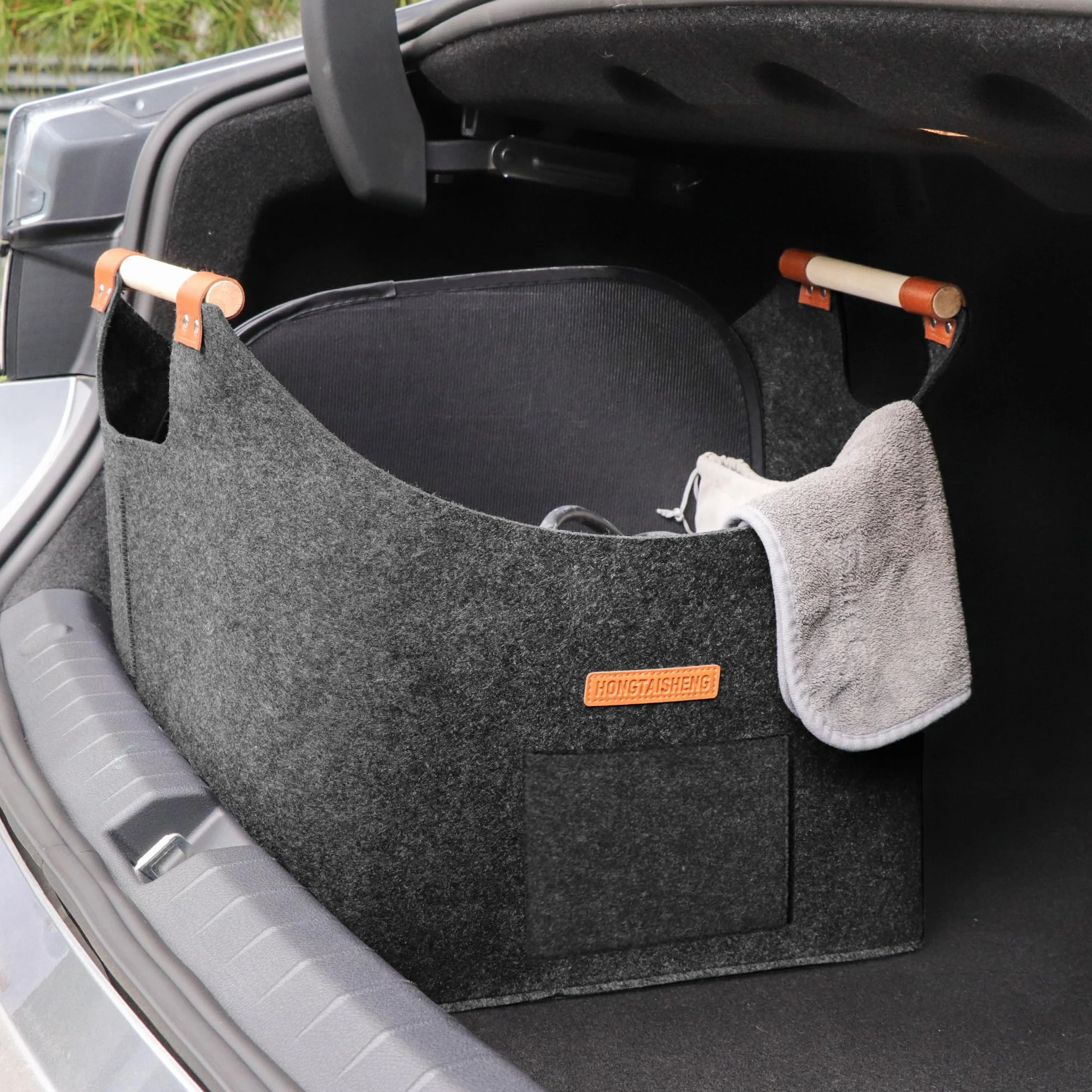 Leñero interior XL cesta de fieltro de fieltro extra grueso y asa reforzada | Cesta leña plegable bolsa de fieltro para la compra, leña, periódico o leña (Negro)