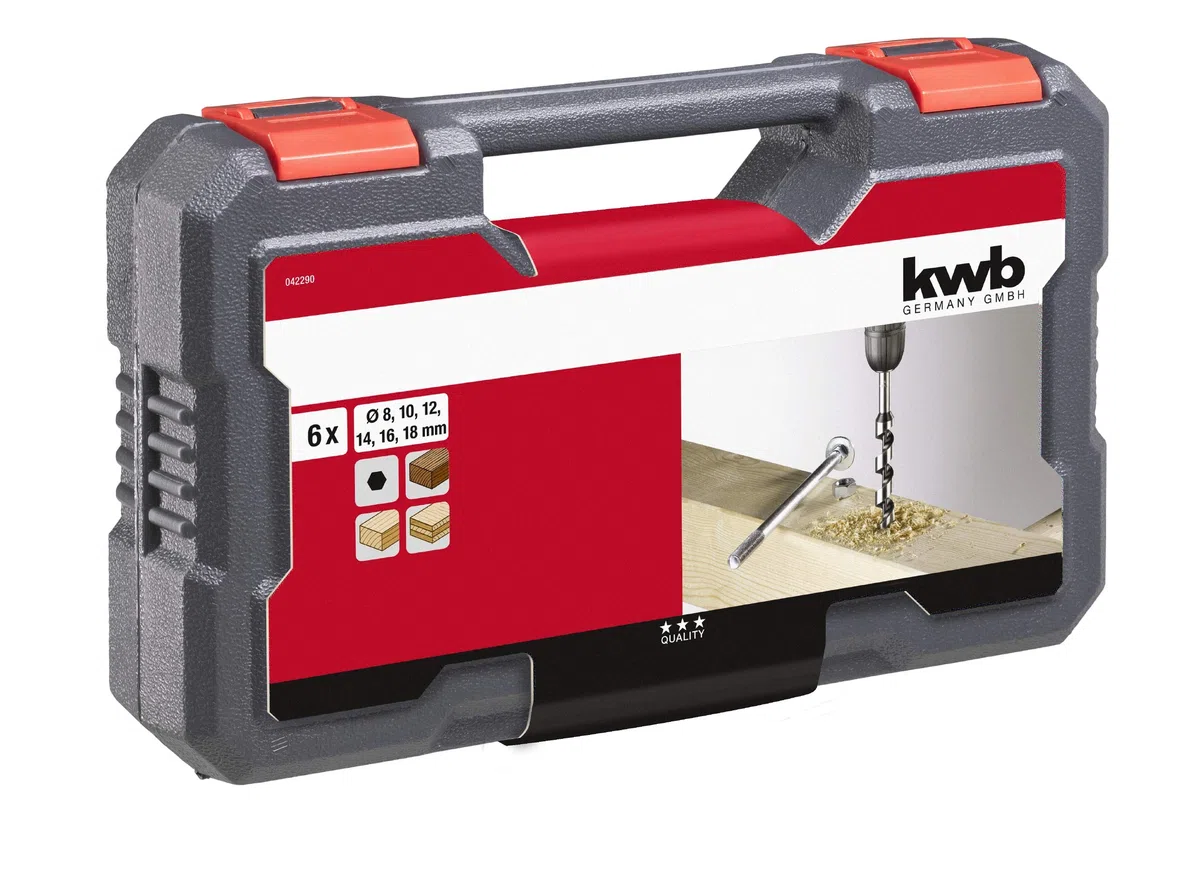 kwb Juego de brocas de serpiente para madera, 6 piezas, 8 – 18 mm, en estuche de plástico