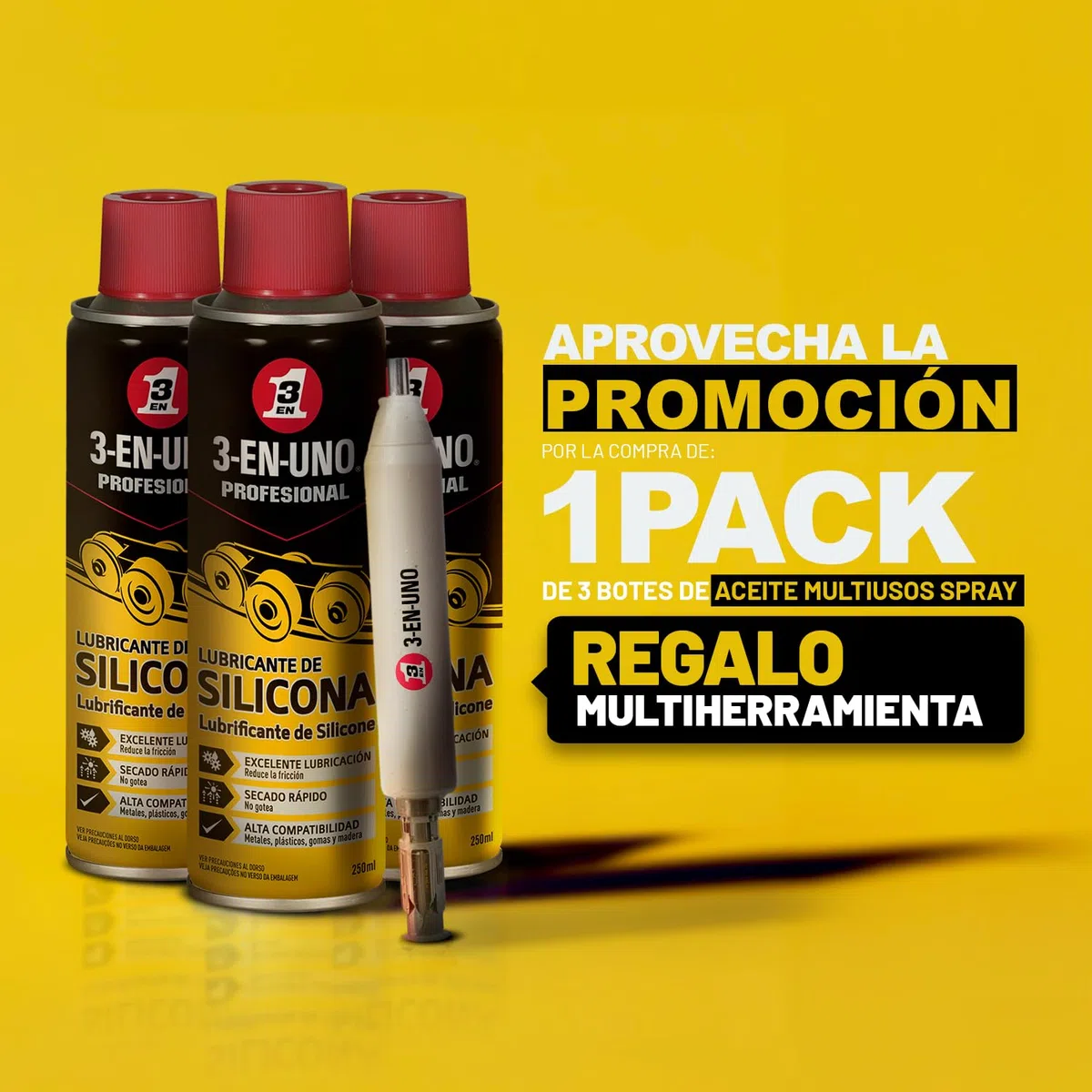 3-IN-ONE Profesional - Pack de 3 Lubricante de silicona 250ml en Spray + Multiherramienta - Pack 3