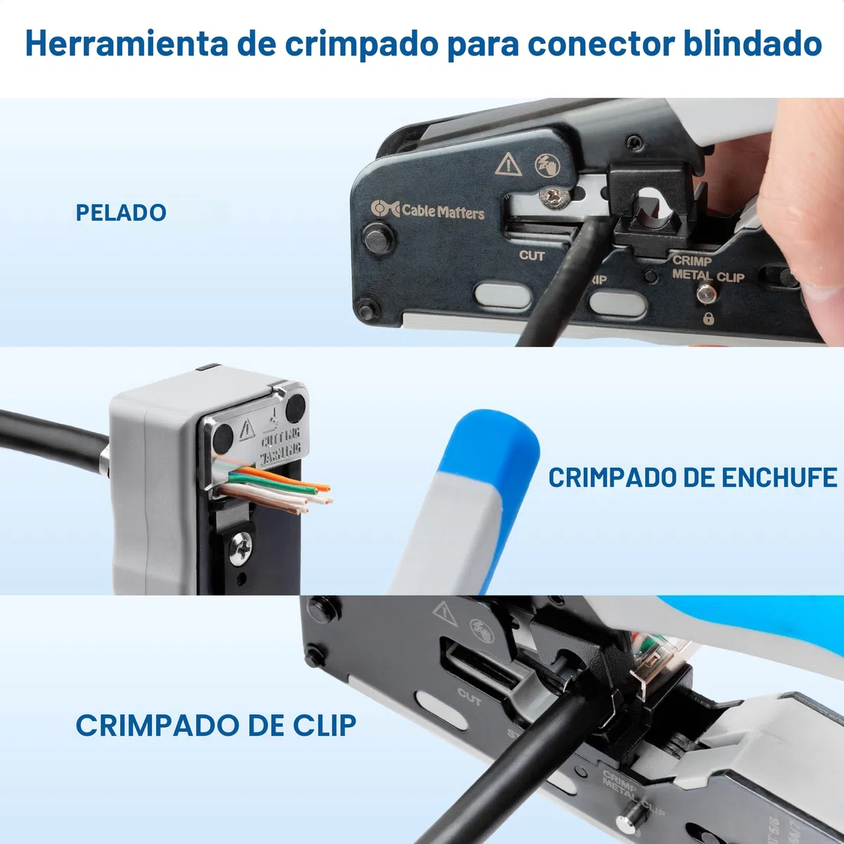 Cable Matters Herramienta de crimpado Ethernet modular todo en uno Cat 8 (herramienta de crimpado Cat5, Cat6, Cat7 y Cat8) para conectores Pass-Through apantallados.