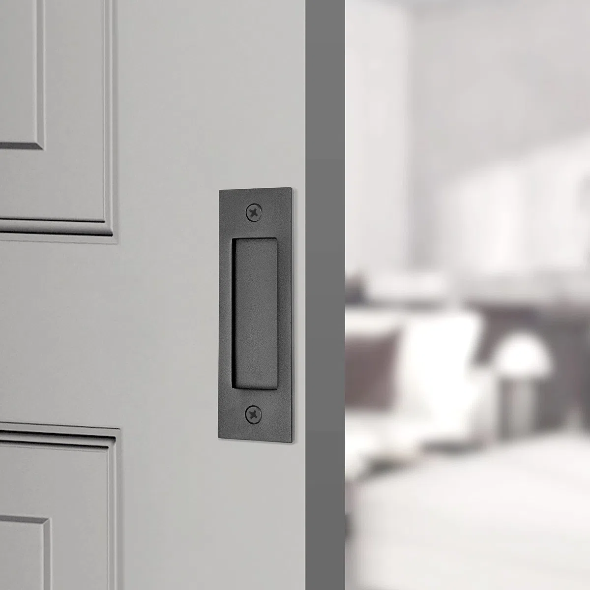 Eco-Fused 2x Tiradores de Dedo para Puertas Corredizas de Granero (Negro) con Tornillos Autorroscantes: Mango de Acero Sólido de 6 pulgadas con Base Plana - Fácil de Instalar