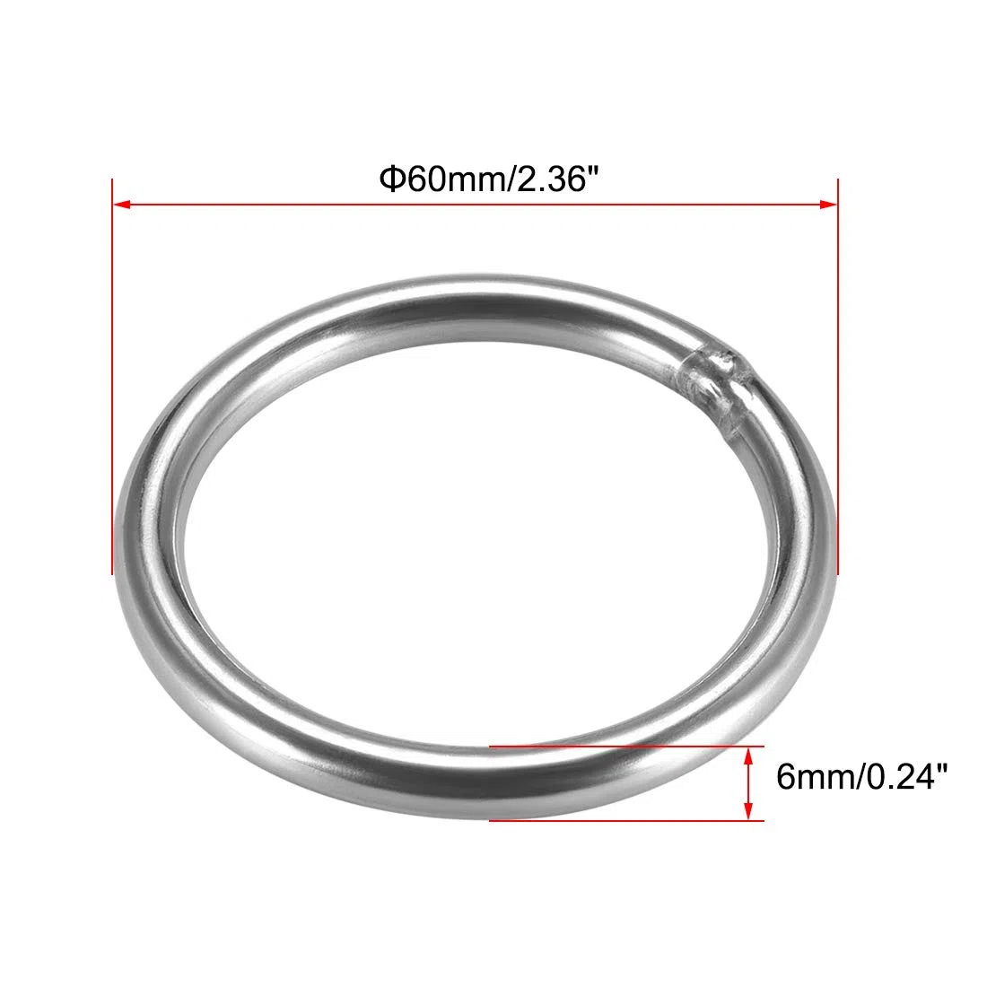 sourcing map Junta tórica en O soldada de 60 x 6mm Anillos redondos de flejes de acero inoxidable 8pzas