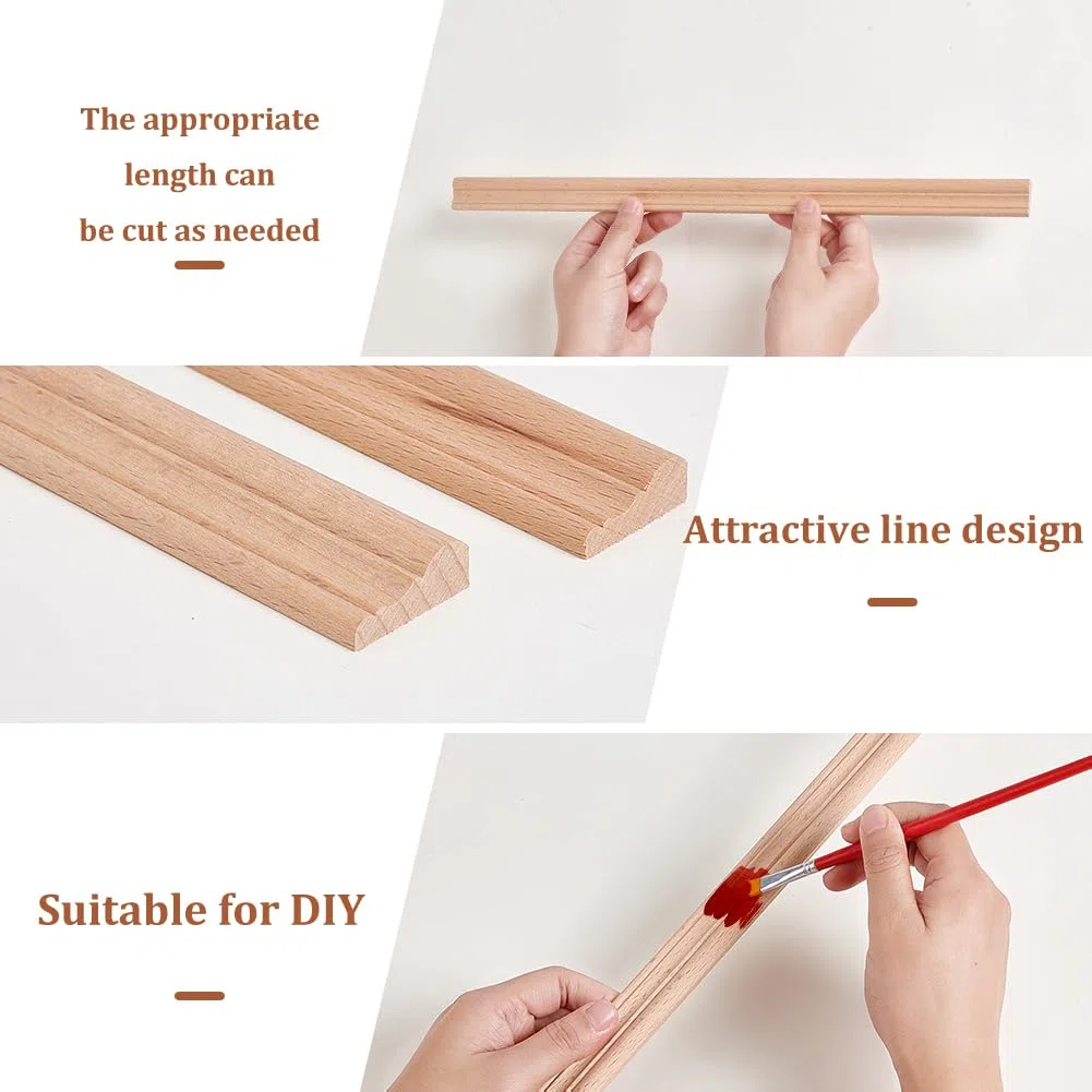 AHANDMAKER 12 piezas molduras de madera para pared, moldura decorativa de madera 3D de 15,75 pulgadas, moldura de ribete de madera para sala de estar, dormitorio, pared, mesa, armario, decoración del