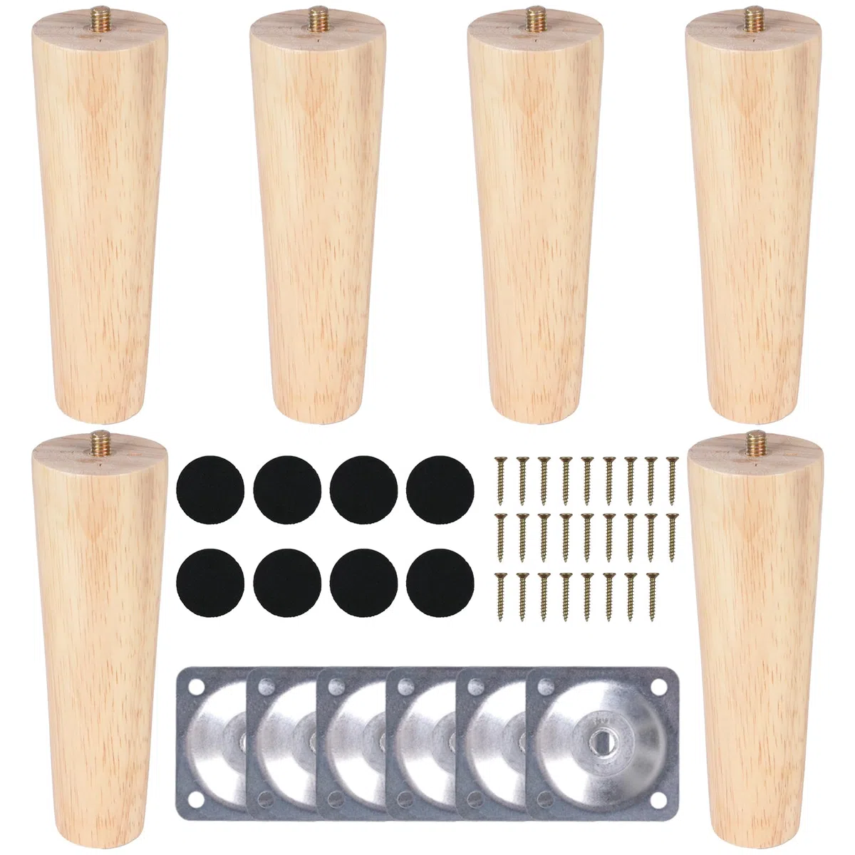 6 Piezas Patas para Muebles Madera 15cm Pies para Muebles con Placa de Montaje Tornillos y Protectores de Suelo Patas para Cama Mesa de Té Sofá Cajonera Mueble TV
