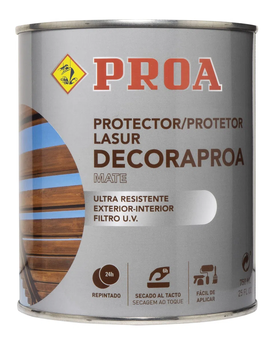 Lasur protector para madera exterior. Teca. 750 ML. Cuida y protege la madera con acabado natural. Mate. Proa.