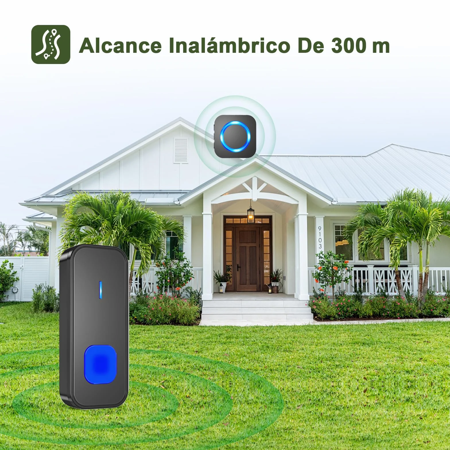 SURFOU Timbre Inalámbrico Exterior Impermeable, Kit Doorbell Puerta para Casa 400M de Alcance Doorbell con 55 Melodías, 5 Niveles de Volumen, Indicador LED, Fácil Instalación para Hogar, Negro