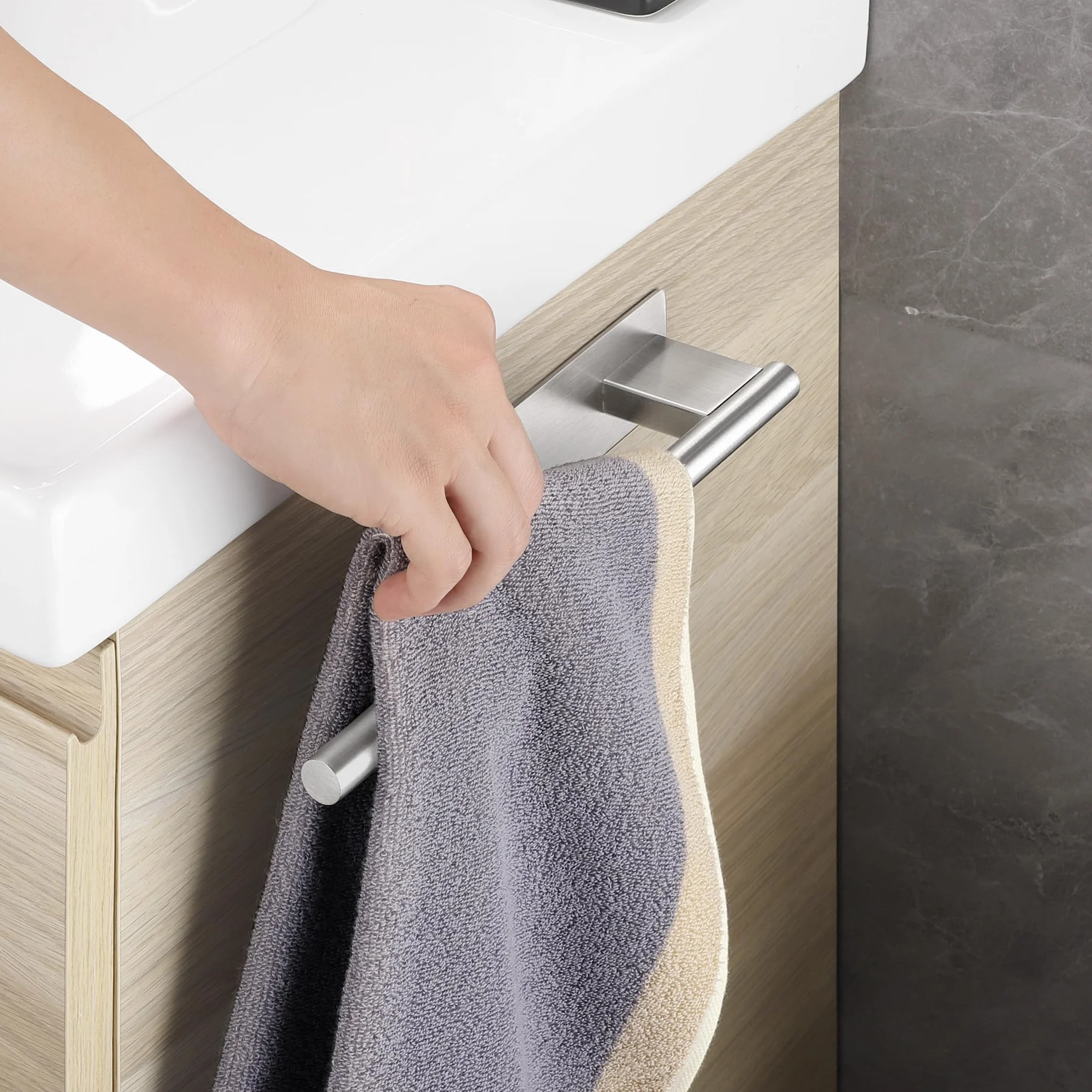 Toalleros de Baño Acero Inoxidable 304 Cepillado sin Taladro Adhesivo 28CM Plata