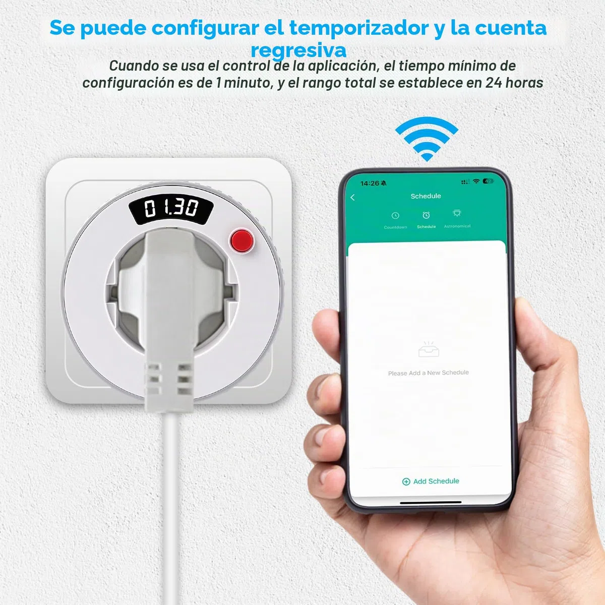 Temporizador Enchufe Inteligente WiFi Tuya Control Cuenta atrás Temporizador AC230V 16A 3680W Pantalla LED 15 min intervalo 24 Horas Enchufe programable WIFI02