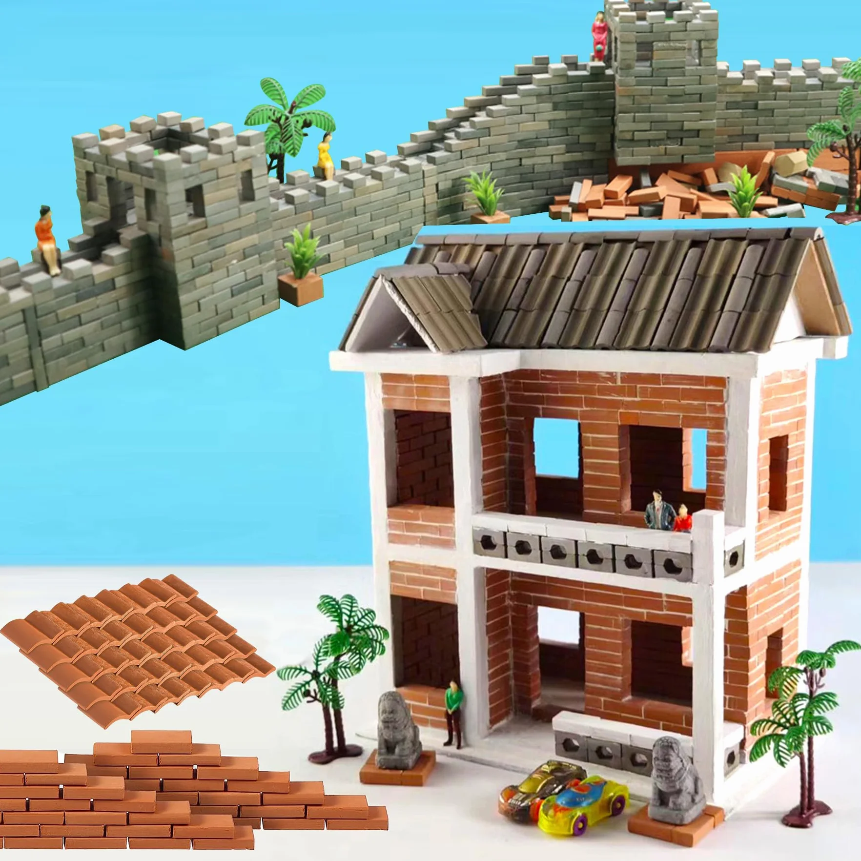 Woohome 322 PCS Ladrillos en Miniatura, Tejas en Miniatura, Tegola Curva Canale Ross Mini Ladrillo Gris para Micro Paisaje, Bricolaje Casa de Muñecas Ladrillos Diorama Hada