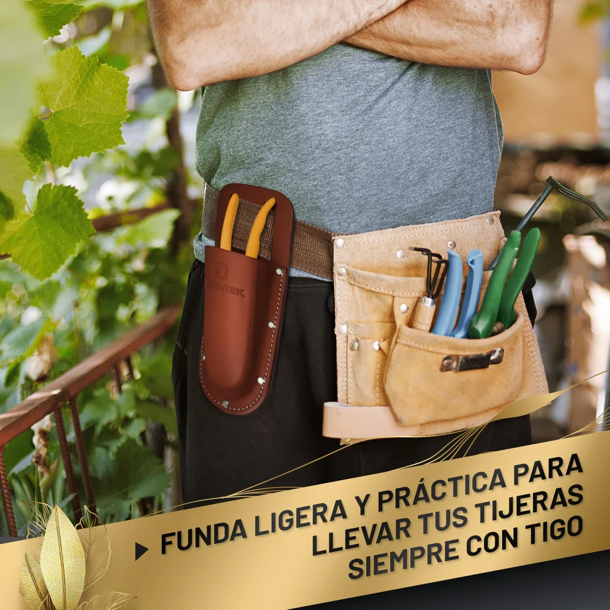 GRÜNTEK Funda de Tijeras de Podar en Cuero en Marrón Oscuro. Funda con trabilla para Cinturón. Idea de Regalo Elegante y Práctica.
