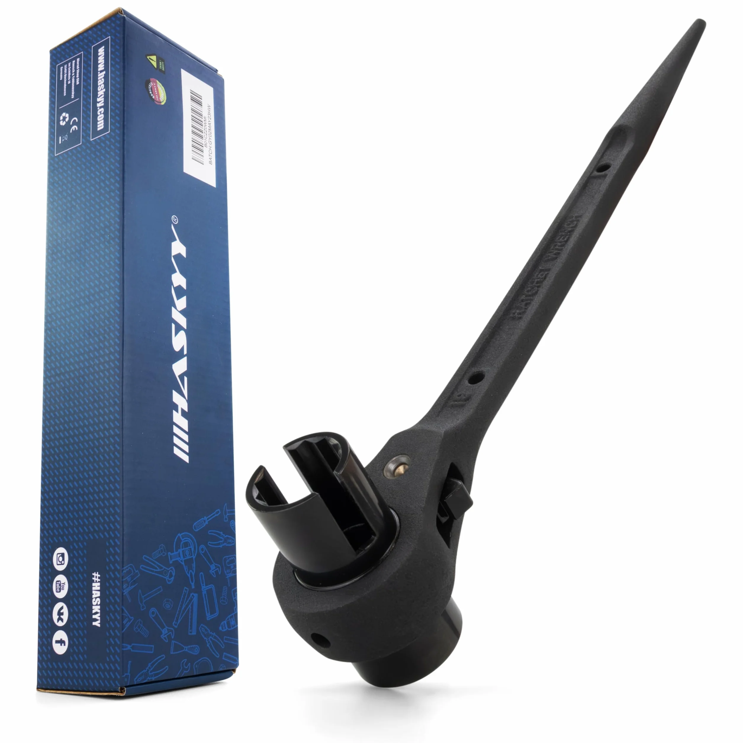 HASKYY Llave de trinquete para andamios con ranura para tuerca de ala de 19/22 mm, trinquete y llave inglesa convertible derecha/izquierda - Doble punta 4 en 1 herramienta
