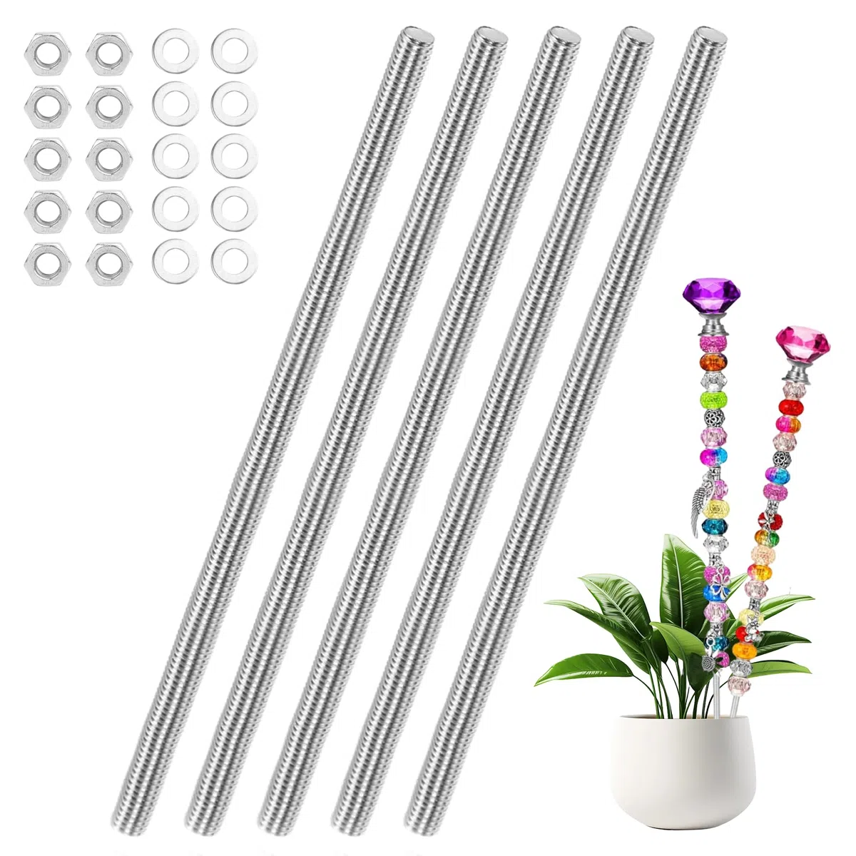 Varilla Roscada Vástagos de Acero Inoxidable 5 Piezas varillas totalmente roscadas con Paquete Hexagonales Tuercas para pernos de anclaje, perchas, pernos