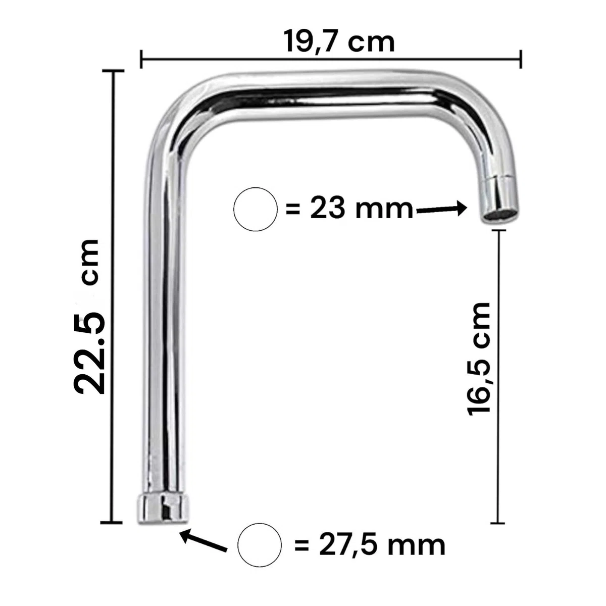 Caña de repuesto para grifo de cocina universal giratoria de 22,5 cm | Diseño cuadrado moderno | Alta y direccionable | Compatible con fregaderos monoagujero | Fácil instalación 52984