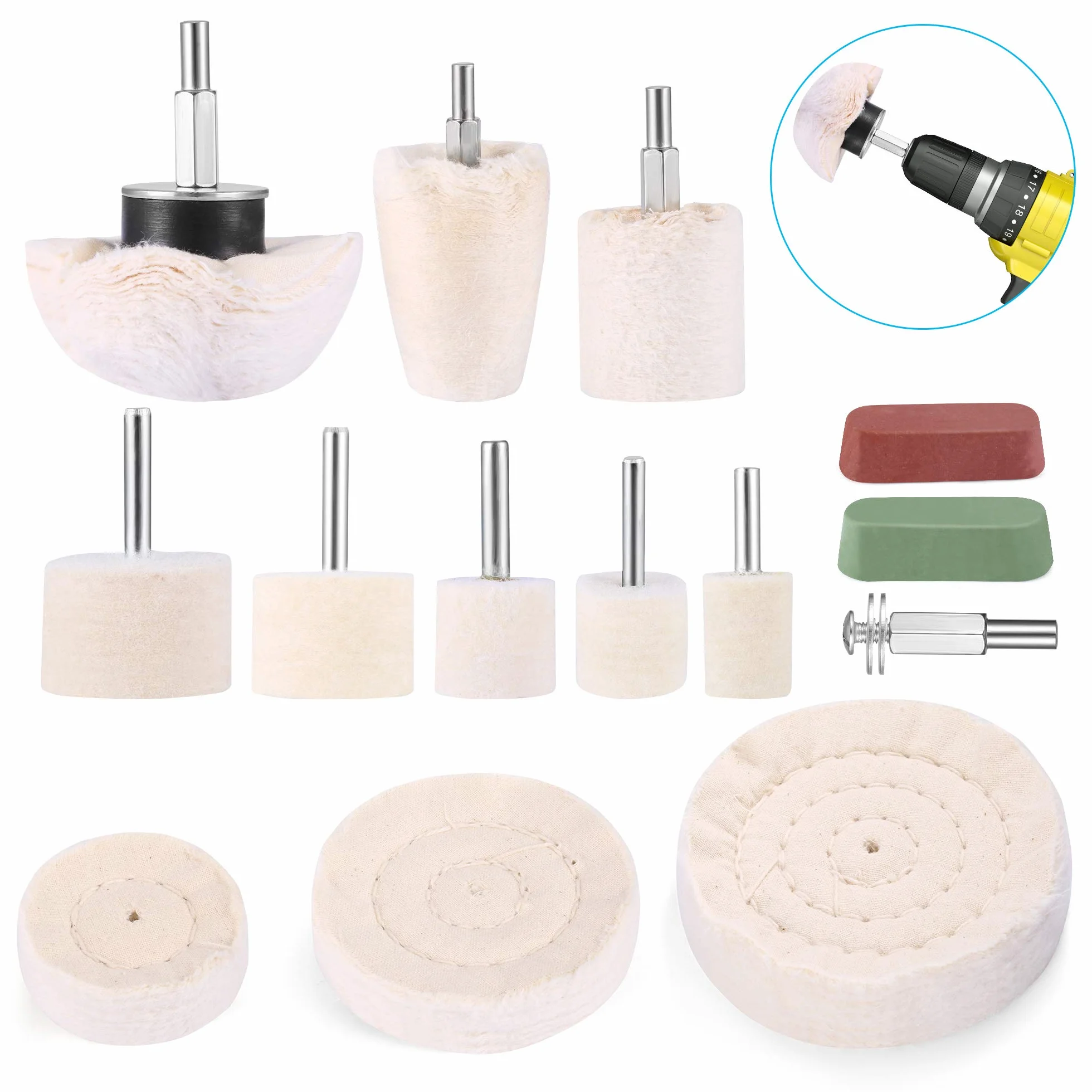 Accesorios de pulido, destornillador inalámbrico, rueda/almohadilla/cono de pulido, kit de cepillos cónicos, terciopelo de algodón, para taladro