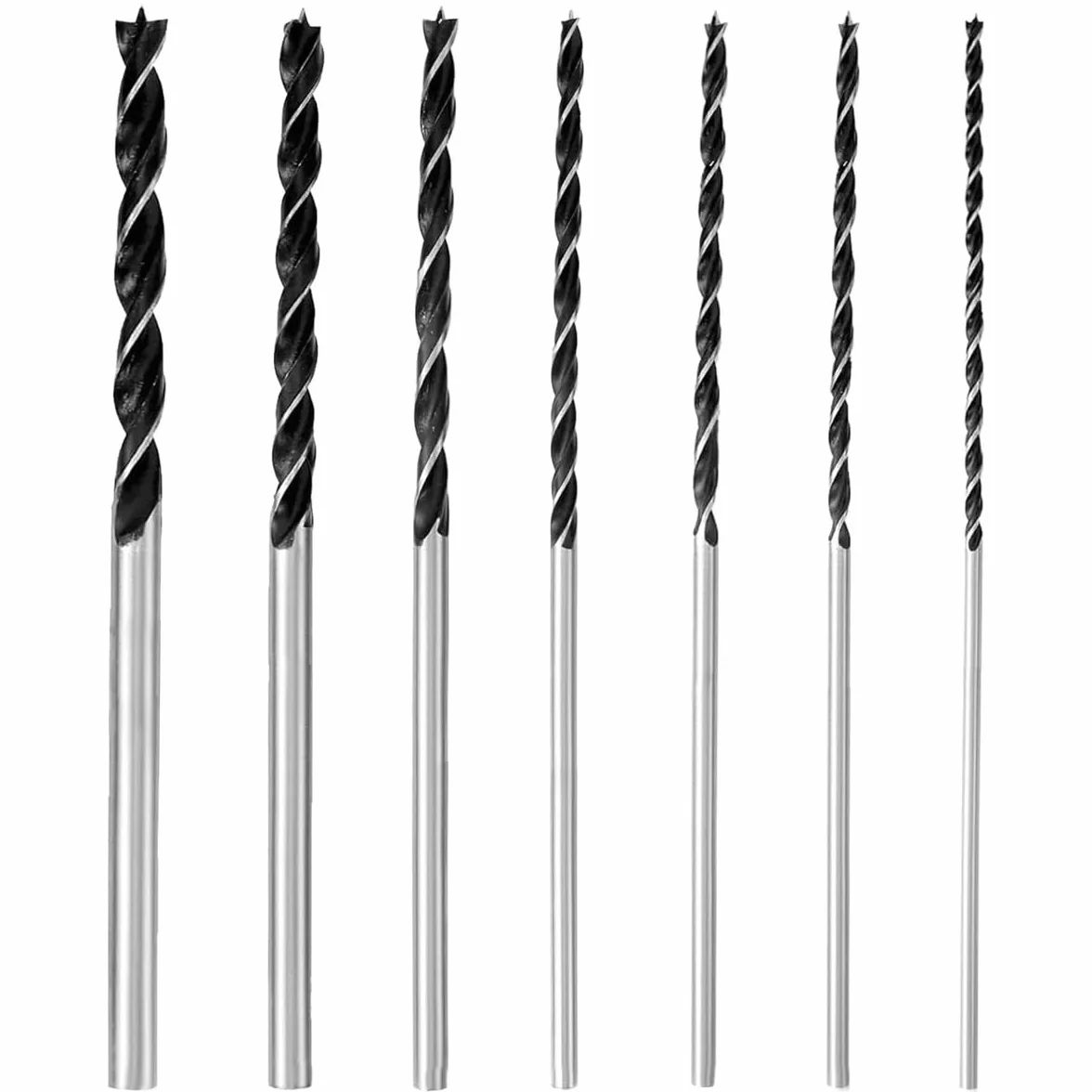 Brocas para Madera 300 mm de Largo, Juego de 7 Piezas, Diámetros 4-12 mm, Acero de Alto Rendimiento, Dureza Espiral, Vástago Recto, Adecuado para Madera Dura y Blanda