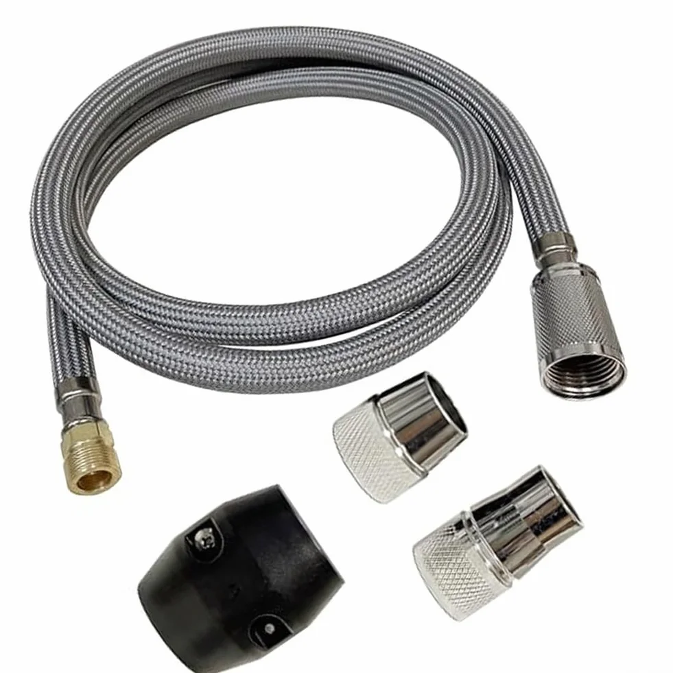 Kit de repuesto de manguera de grifo de cocina extraíble, diseño flexible de nailon y metal de 59 pulgadas con conectores de latón resistentes a fugas, bola y 3 adaptadores para modelo