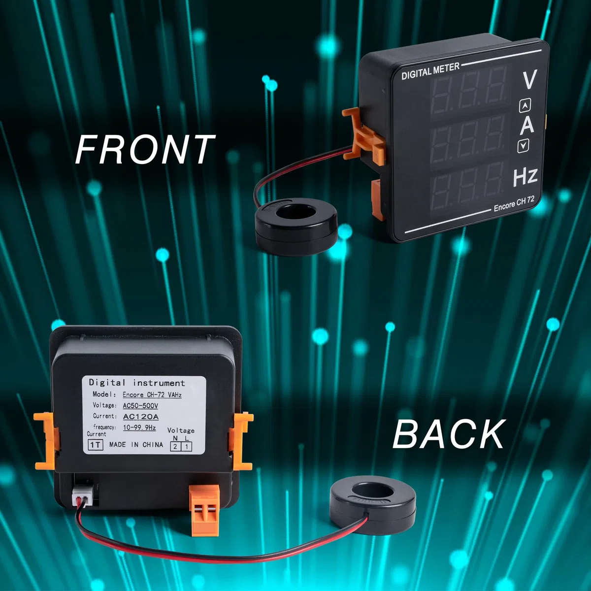 AC Pantalla Digital Voltímetro Amperímetros Frecuencia Medidor Integrado AC 50-500V 1-120A 10-99.9HZ Multi Testers Voltaje Corriente Frecuencia Tester