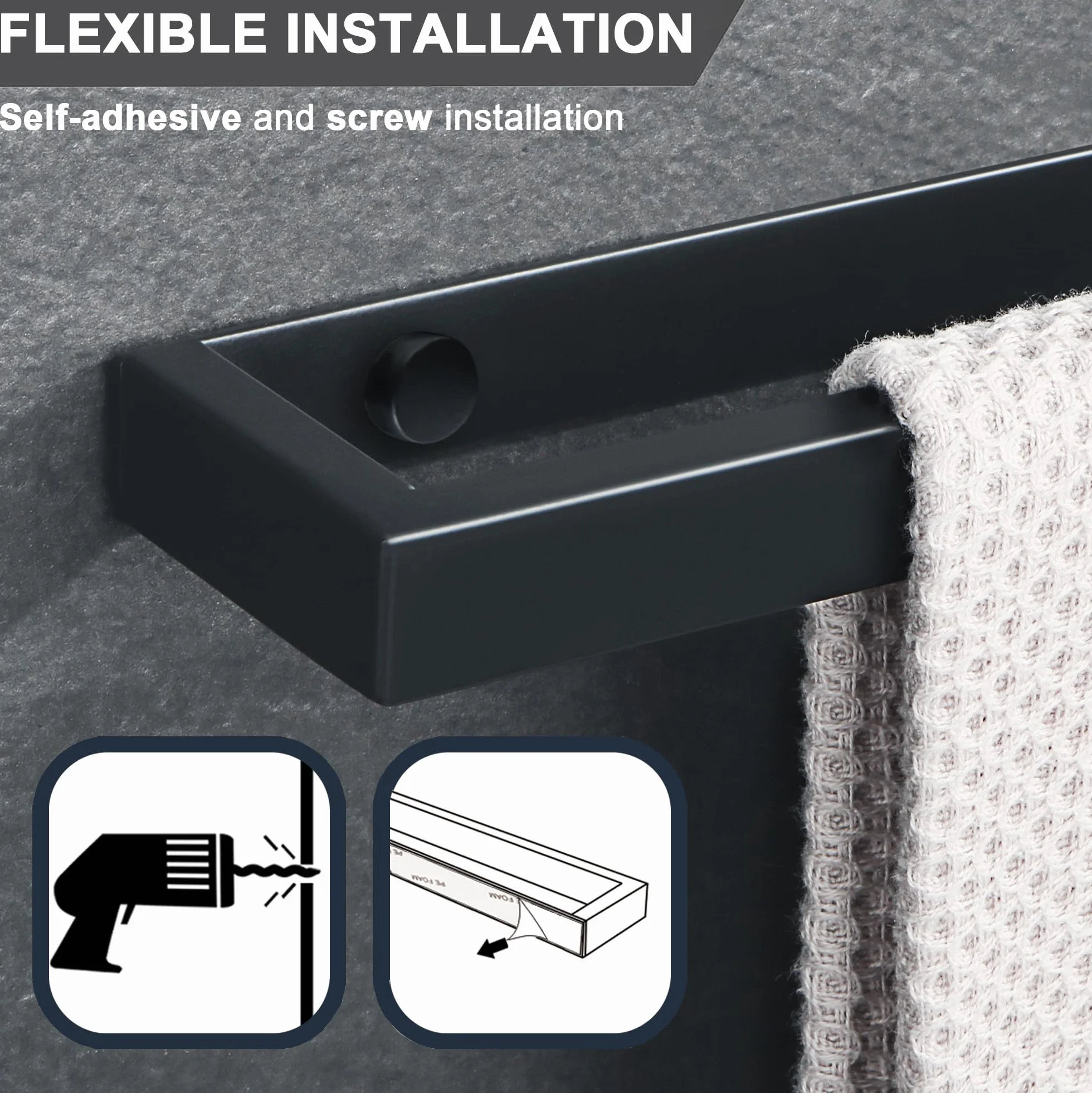 SAYAYO Toallero Negro Adhesivo Acero Inoxidable 30cm para Baño y Cocina