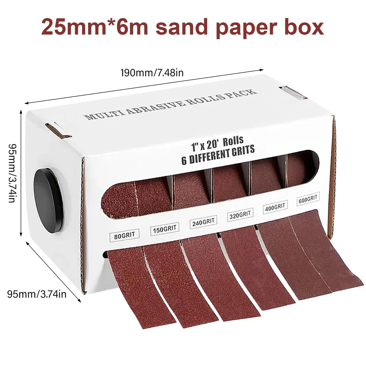 6 rollos de papel de lija, rollo de 2,5 cm x 6 m, rollo de tela de esmeril para madera, rollos de tela de esmeril, 80/120/240/320/400/600 grano rollos de lino de esmeril, para madera, metal, muebles