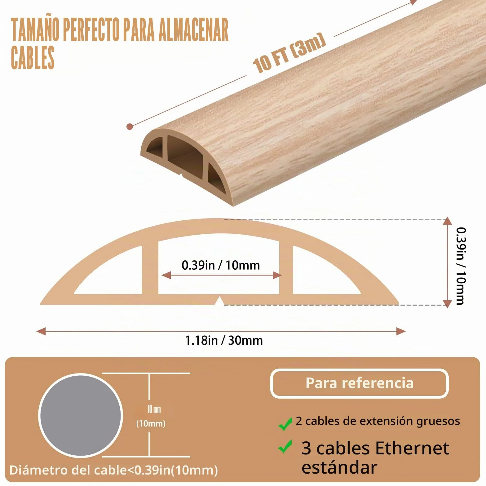 Canaletas para Cables Adhesivas, Madera Pasacables Suelo Goma, Canaleta Cables, para Uso en Oficinas, Escuela, Almacén, Conciertos, Etc, para Proteger Los Cables Evitar Riesgos deTropiezo