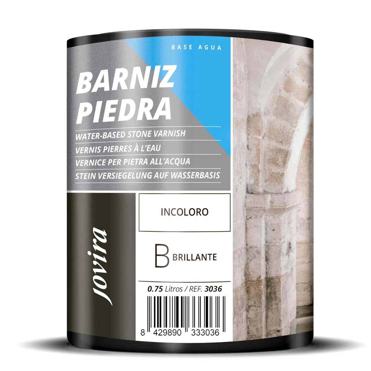 JOVIRA PINTURAS Barniz Piedra al Agua, barniz para piedra y sustratos minerales. (750 Mililitros, Brillante) C-7