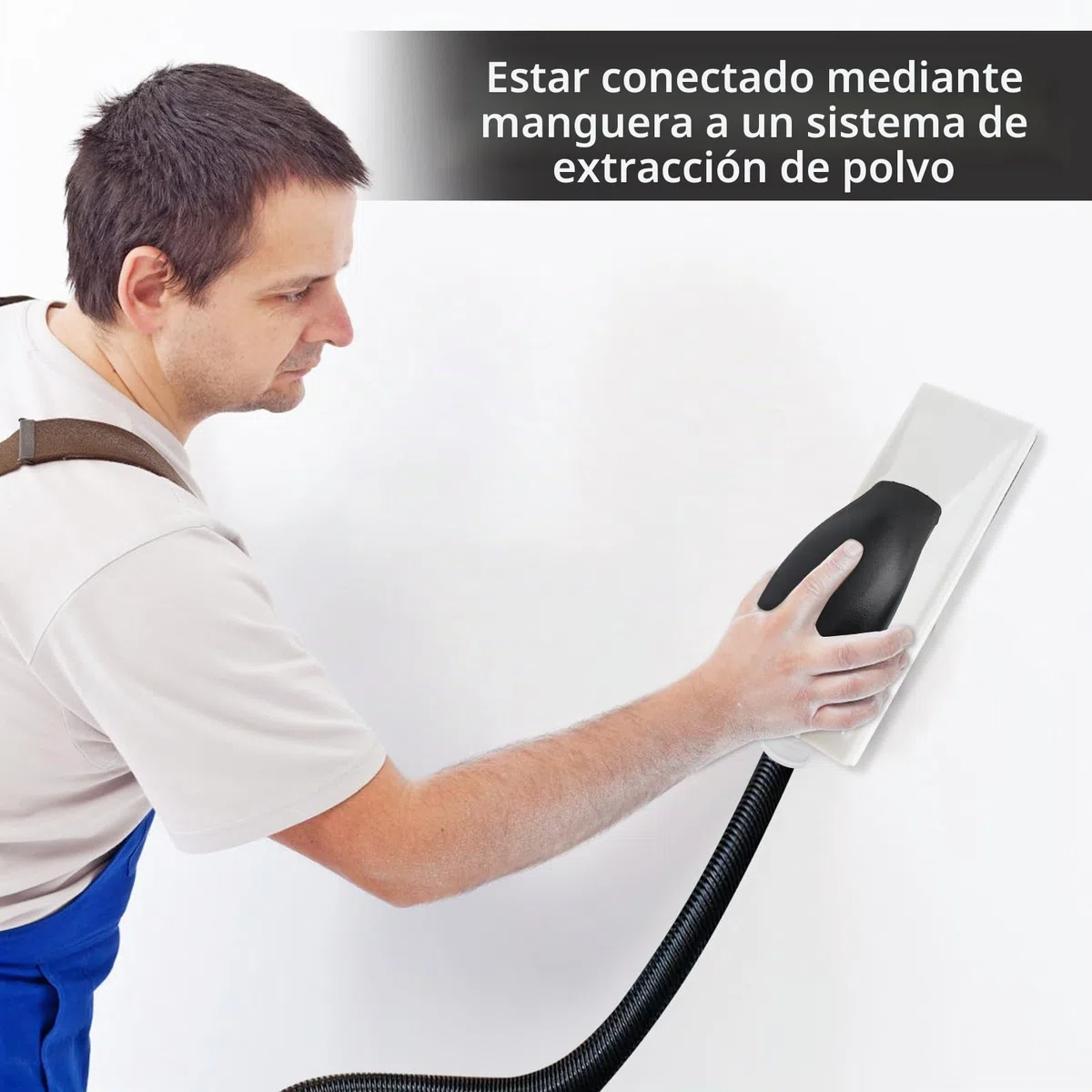 Lijadora de mano con aspiración, mango lijadora de mano con extracción de polvo, lijado, bloque de esponja de lijado sin polvo, incluye 5 tiras de lijado de malla con velcro, grano P80 P120 P180 P240
