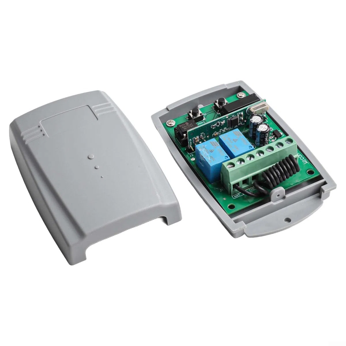 43392MHz Receptor de interruptor de control remoto inalámbrico de 2 canales 12 24 V para abridor de puerta de garaje Código fijo compatible con hasta 400 controles remotos Rendimiento estable