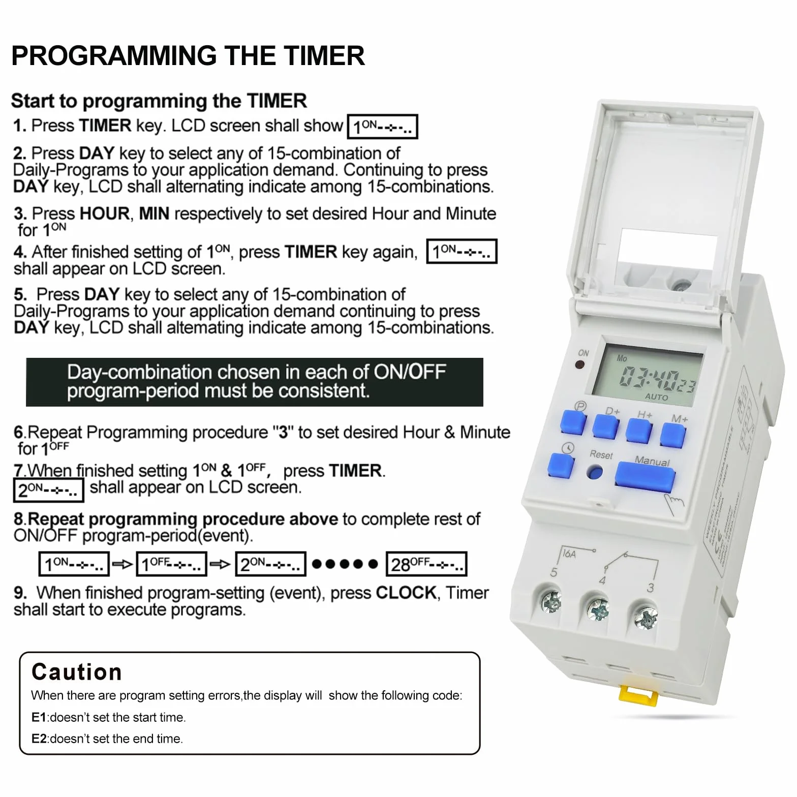 Baomain Temporizador Digital THC15A, DC/AC 12V 16A Amp Digital LCD Power Programmable Temporizador Relé (THC15A 12V)