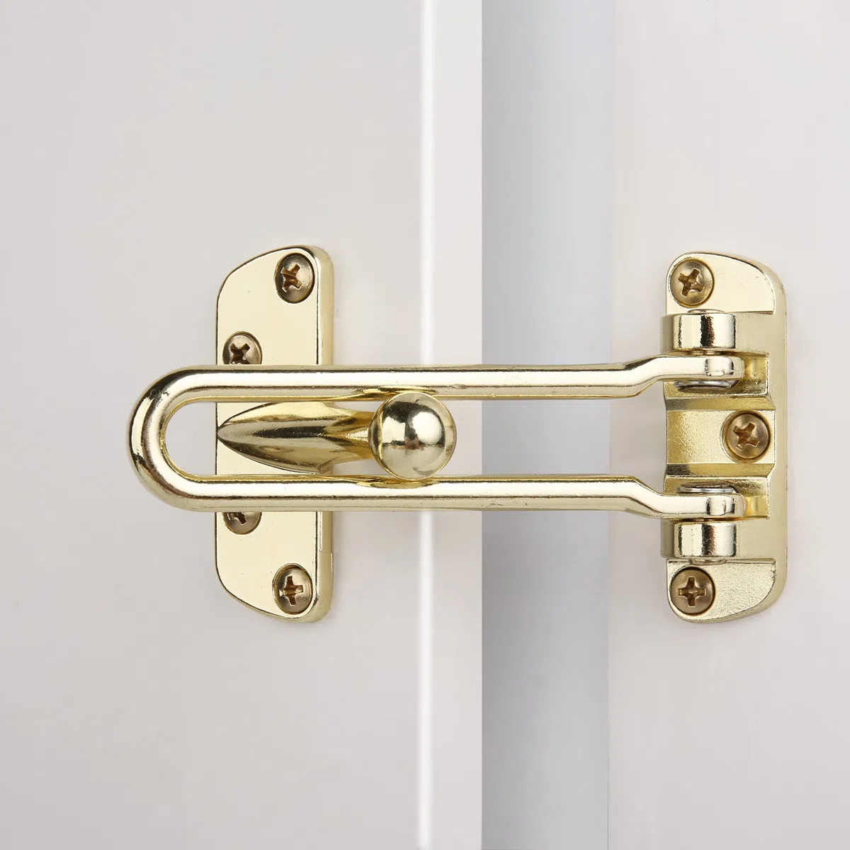 HASWARE Barra oscilante de seguridad para el hogar, aleación dorada, antirrobo, para puerta delantera e interior, tope de puerta de refuerzo a prueba de niños (dorado)