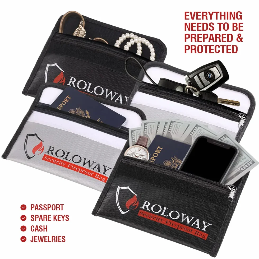 Bolsa pequeña ignífuga (12,7 x 20,3 cm), Bolsa para Llevar Dinero ignífuga Que no provoca irritación de la Piel, Bolsa ignífuga para Objetos de Valor, Pasaporte, Monedas y Llaves (2 Unidades)