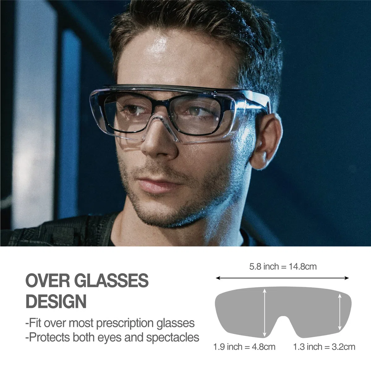 DEX FIT SG210 OTG Gafas de protección superpuestas, protección de ojos Z87, resistentes a los arañazos y antivaho, ajustables para mujeres y hombres, protección UV