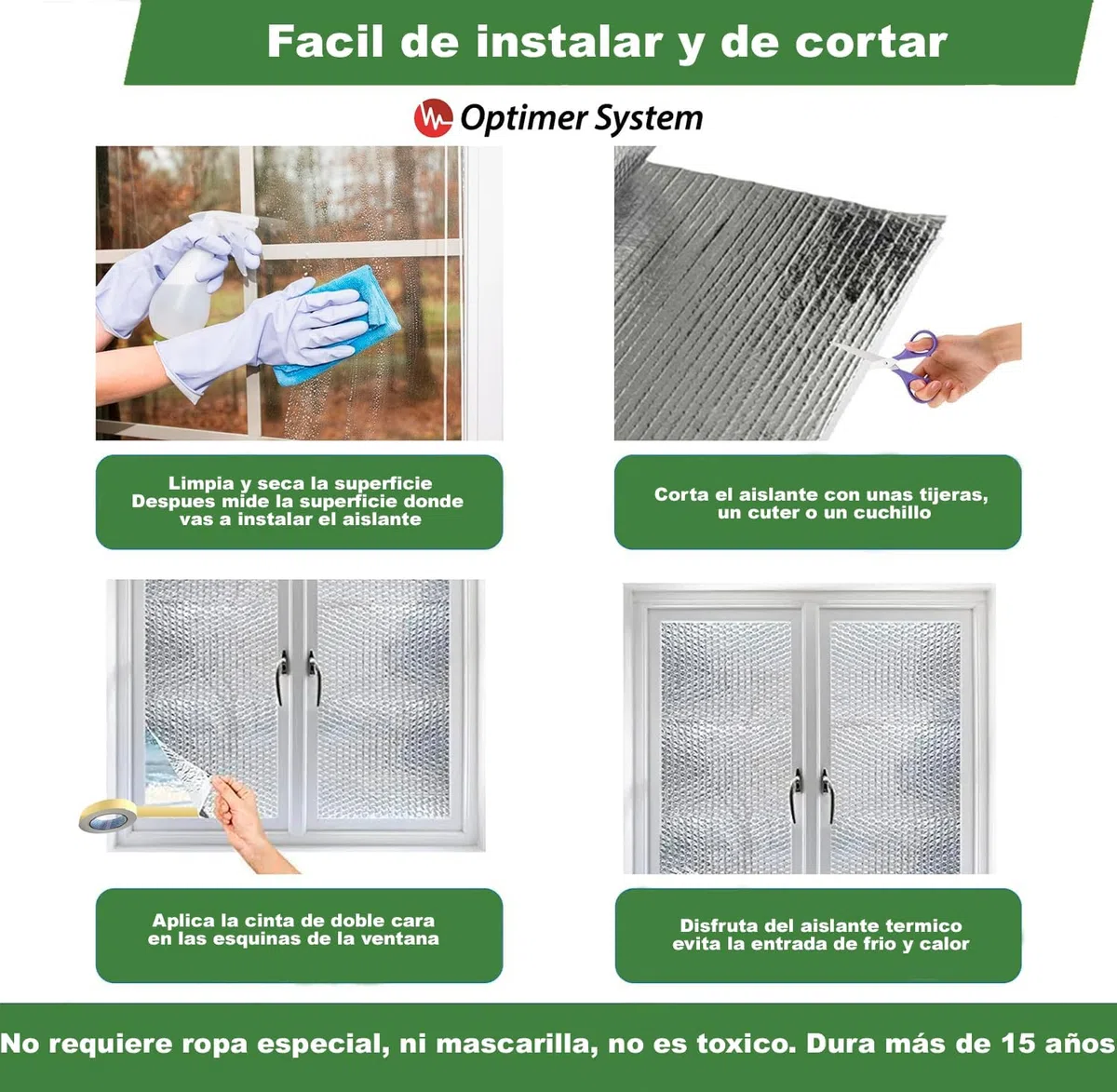 Aislante Termico Ventanas protege del Frio y Calor - 1.5x1.2m - Aislamiento Termico Autoadhesivo para Ventanas correderas - Incluye Velcro