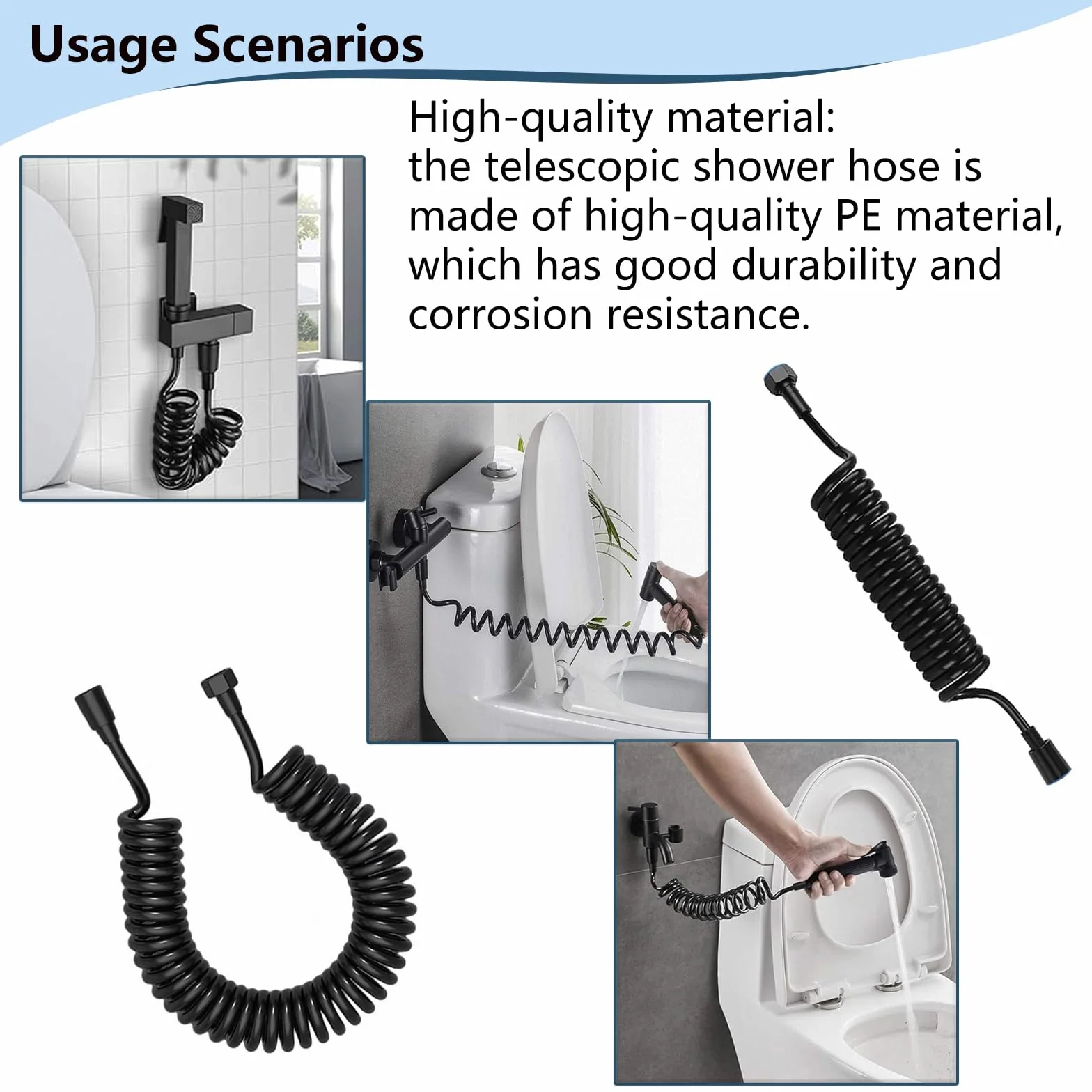 5 Metros Manguera Ducha, Cable Ducha Telescópica Flexo Ducha con Resorte Manguera En Espiral Manguera de Agua Latiguillos Grifo Lavabo Baño para Mano Bidét(Negro)