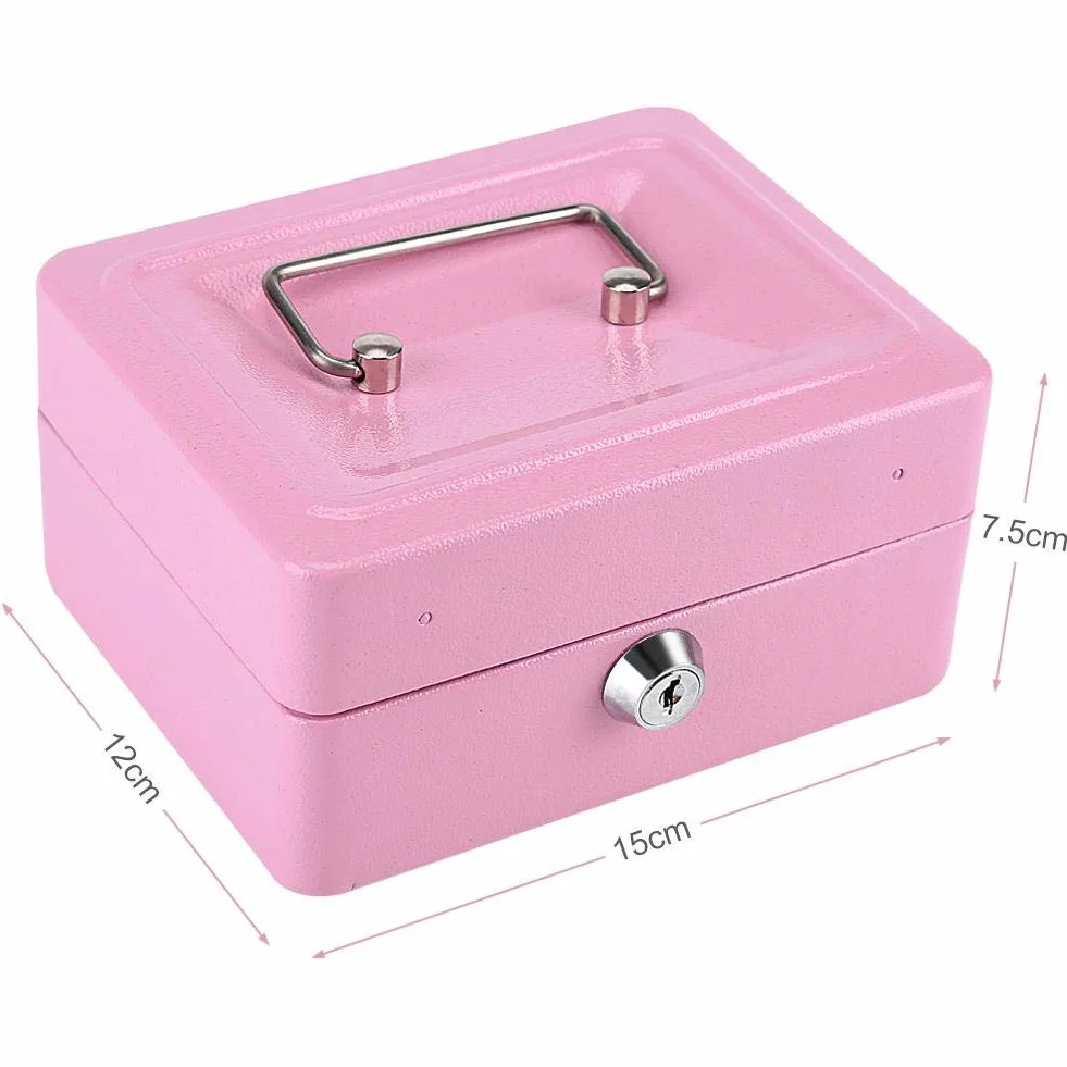 HERCHR Caja de seguridad para dinero, Caja fuerte portatil 15 cm de ancho Con bandeja portamonedas y 2 llaves, Organizador de Efectivo con Cerradura y Compartimento Interior, Caja Fuerte para Dinero