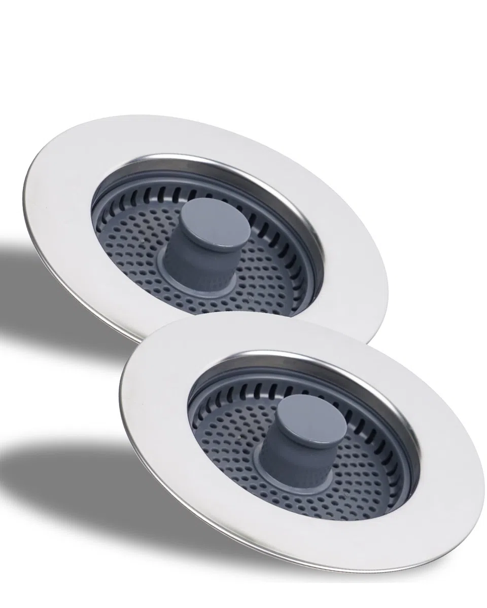 Hibbent Juego de 2 Colador de Fregadero de Cocina y Combo de tapón - 3 en 1 Carcasa de Acero Inoxidable con Colador Anti-obstrucciones,Fácil instalación para Agujero de Fregadero de 70-86mm