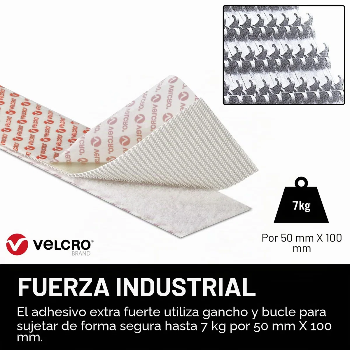 VELCRO Brand Cinta adhesiva extra fuerte 50mm x 1m Blanco