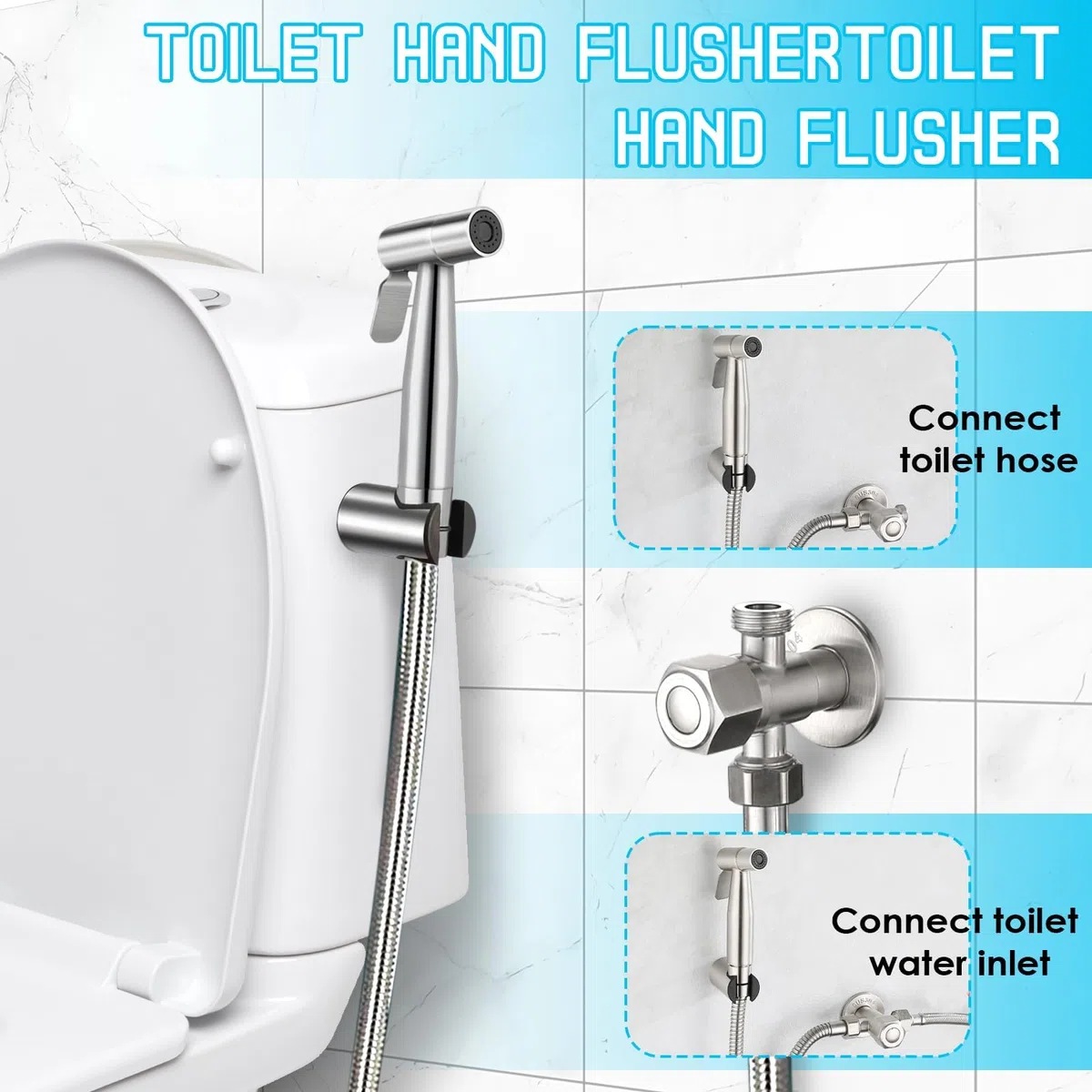 Ducha para bidé con convertidor 1/2" a 3/8" y manguera 1,5m, Duchita para bidé, Limpiador para WC – Bidet portátil en acero inoxidable, ducha para lavabo, bidé para WC