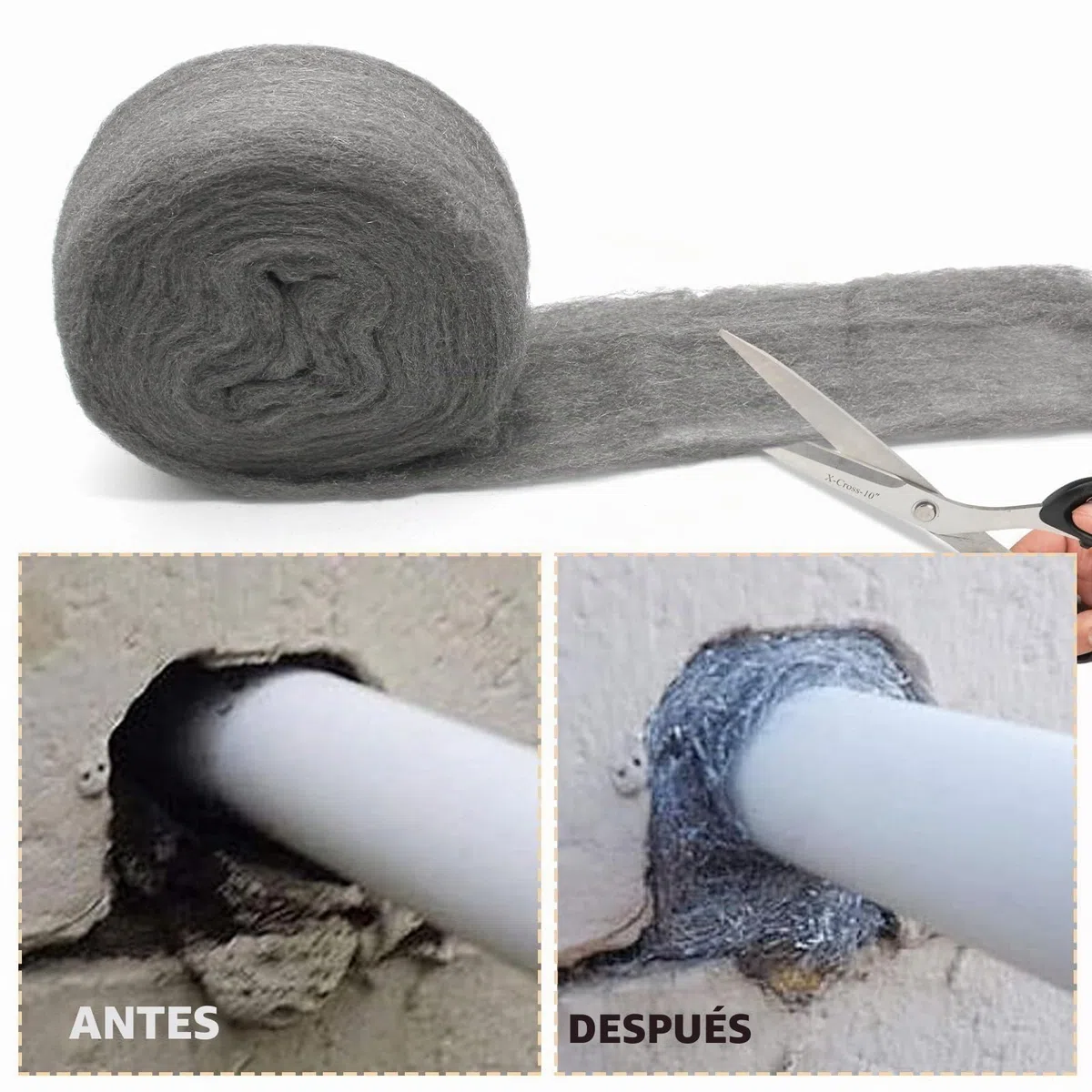 10 m de lana de acero contra ratones y ratas – fino 0000 contra roedores para agujeros, grietas en la pared, rejilla de ventilación en casa y garaje – con guantes