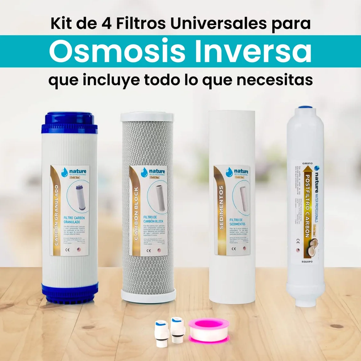 Nature Water Professionals Kit de 4 Filtros Universales para Osmosis Inversa 5 Etapas