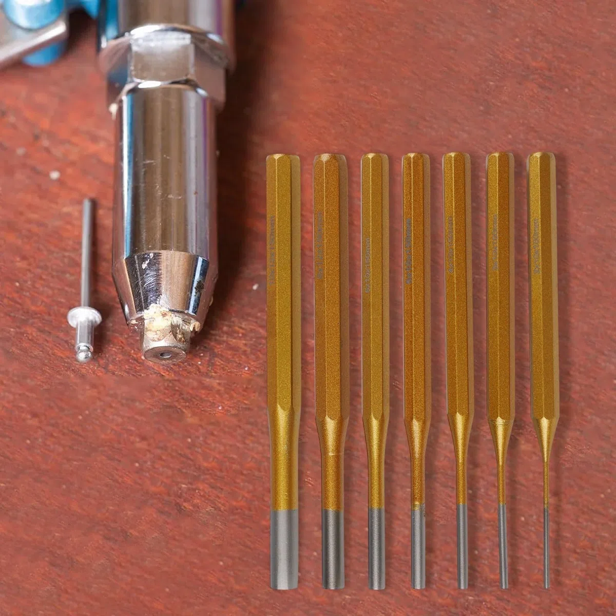 Juego de 7 punzones de aleación de acero, 2 mm a 10 mm de diámetro (2/3/4/5/6/8/10 mm), 150 mm de longitud, cincel y perforador cónico resistente para reloj Rep