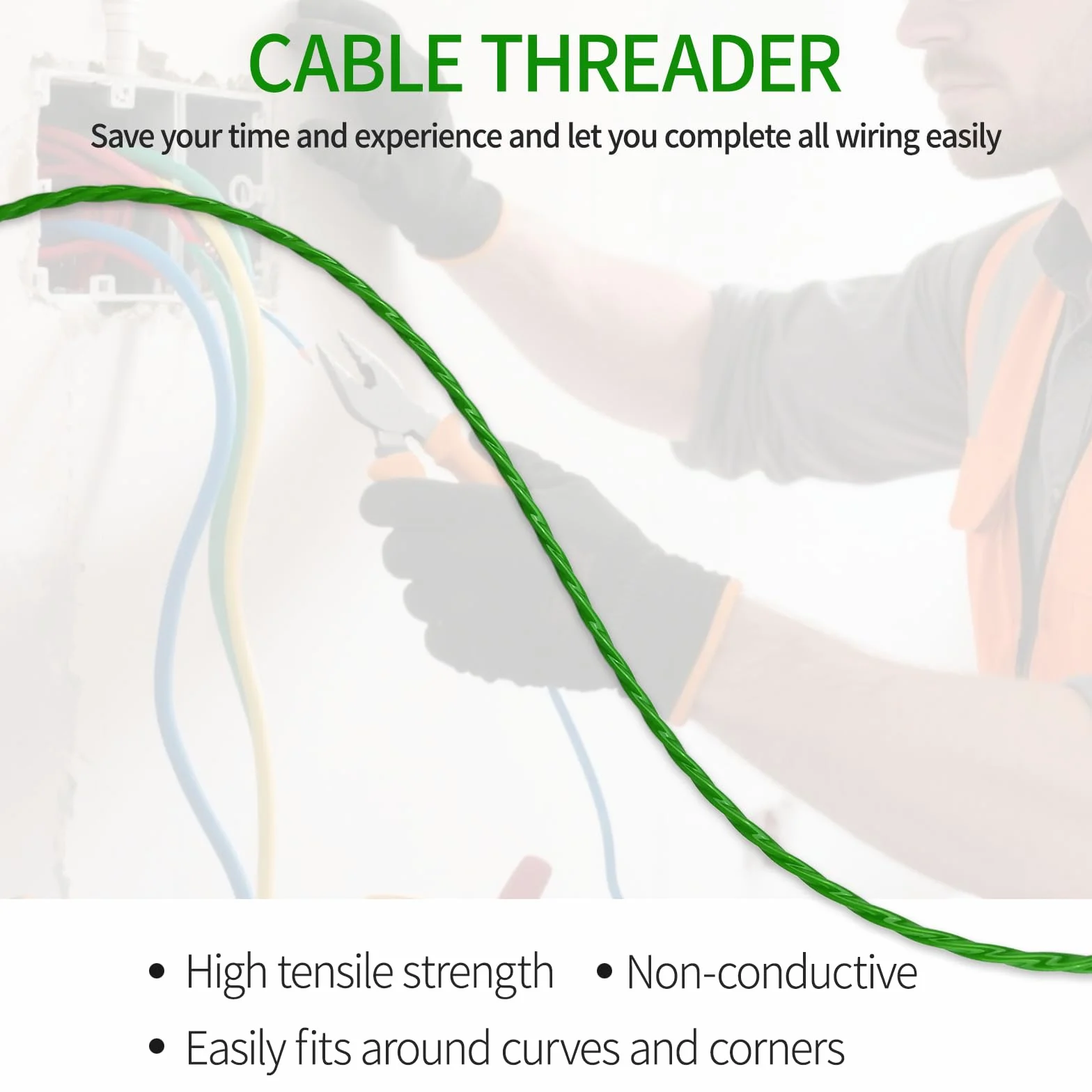 Guia Pasacables 30m, Enhebrador de Alambre Electrico Diámetro 4mm, Guia Dispositivo Pasacables con 2 Muelle Guía, Pasacables Trenzada para Tubería Conducto Cable, Comunicación