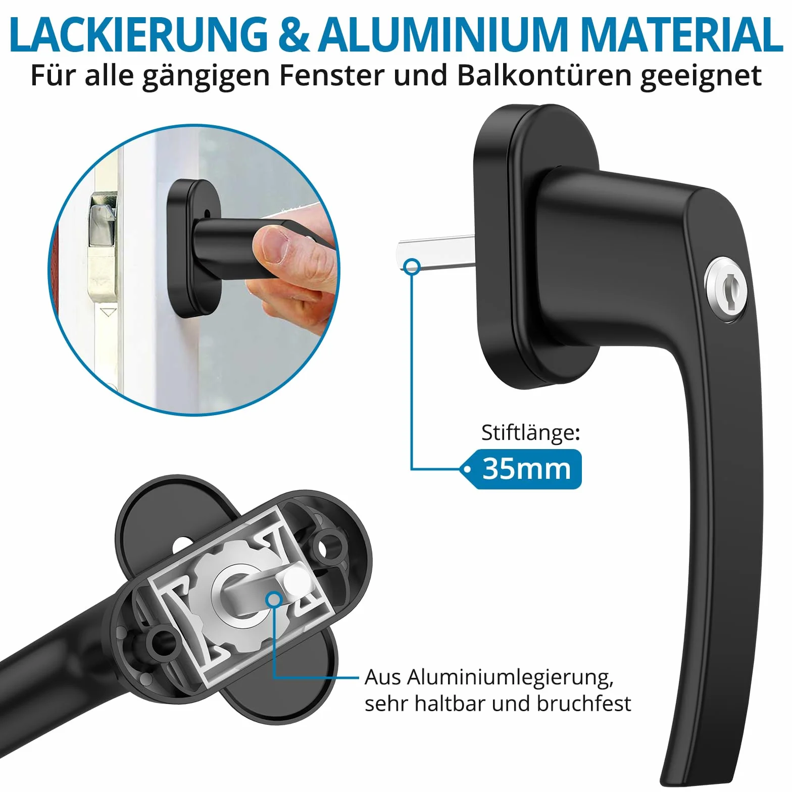 AUTOUTLET Manijas de Aluminio para Ventanas, Manijas de Seguridad, Cerradura de Ventana, Dispositivo de Seguridad para Niños, Manija de Puerta de Balcón de Ventanas con Llaves Iguales (2pcs Negro)
