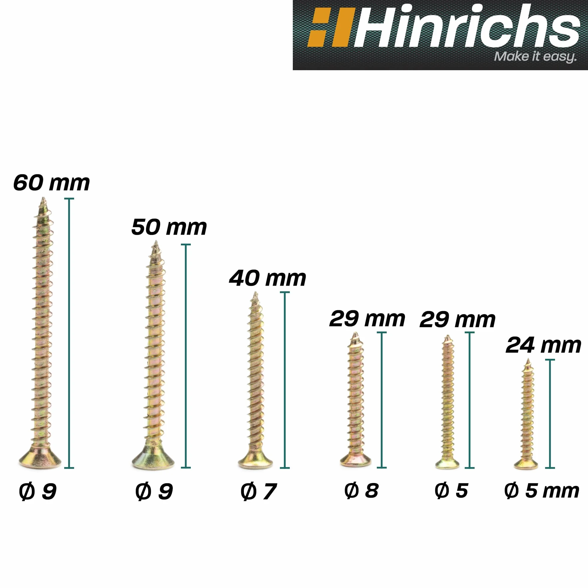 Hinrichs - Juego de 417 tornillos y tacos (417 unidades) - Maletín de almacenamiento con tacos en 4 tamaños - 204 piezas en total + juego de tornillos en 9 tamaños - 213 tacos