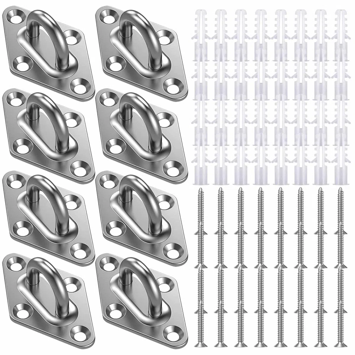 M5 Ganchos Placa de Ojo,8 Piezas Placa Ocular Acero Inoxidable,Gancho Techo Rombo Resistente Forma U,Anclaje Pared Gancho Fijación Metal con Kit de Tornillos para Suspensión Fijación Artículos
