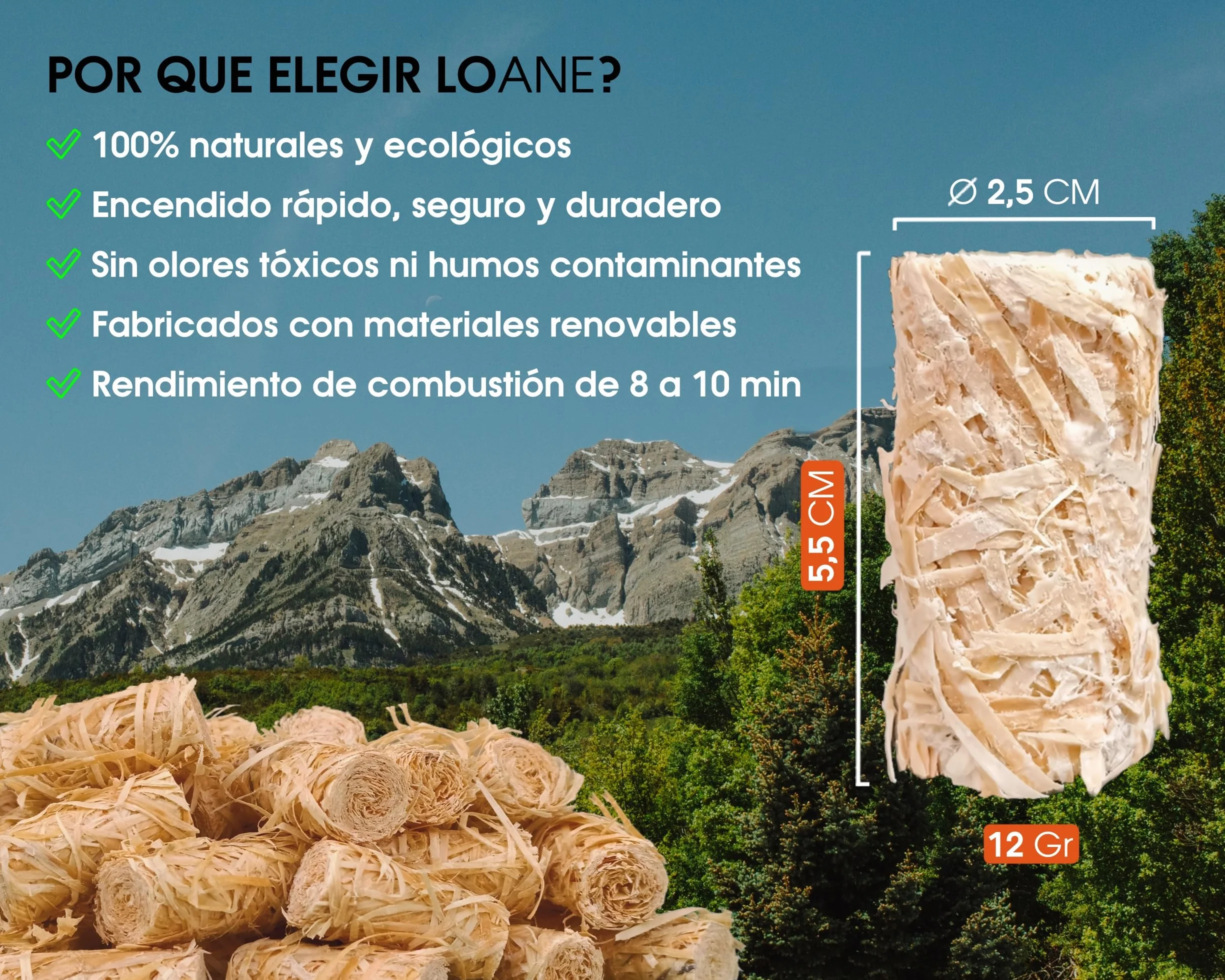 LOANE – Pastillas Encendido Chimenea – Encendedor Chimenea, Encendedor Barbacoa, Pastillas Encendido, Encendedores Ecológicos, Ecendedores Naturales, Encendedores De Lana De Madera.