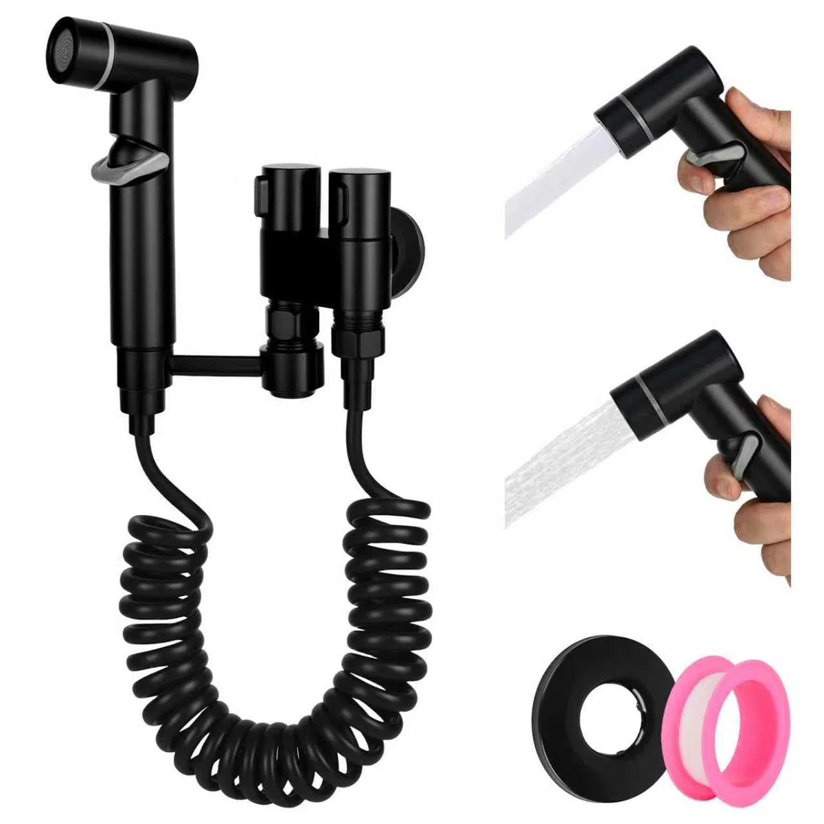 Ducha de mano de bidé, de acero inoxidable, juego de ducha de mano con válvula de doble control de 1 entrada y 2 salidas, dispensador de grifo y manguera para baño de mascotas, cuidado