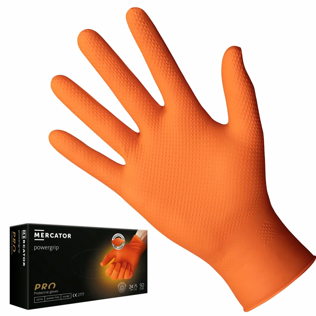 Mercator Guantes de nitrilo POWERGRIP, sin polvo, naranja, tamaño: XL - 50 piezas